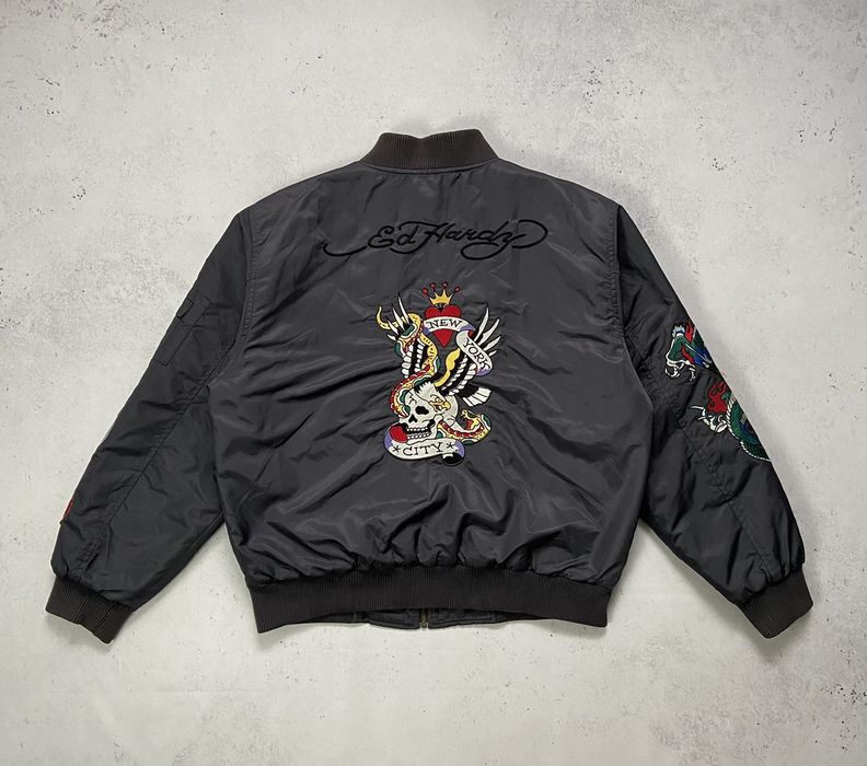 Vintage Vintage Ed Hardy Bomber Jacket Embroidered Logo Japanese | Grailed