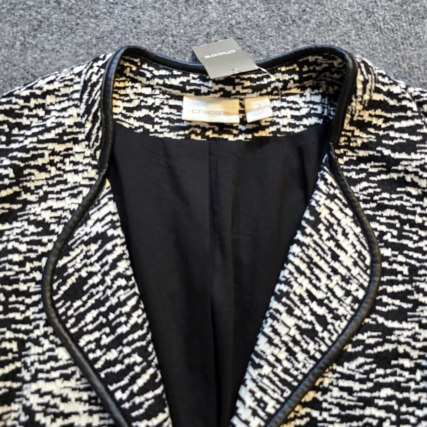 Vintage Chico's Jacket Women Large Black Knit Blazer Button 3/4 Sleeve Career Casual Size L / US 10 / IT 46 - 2 Thumbnail