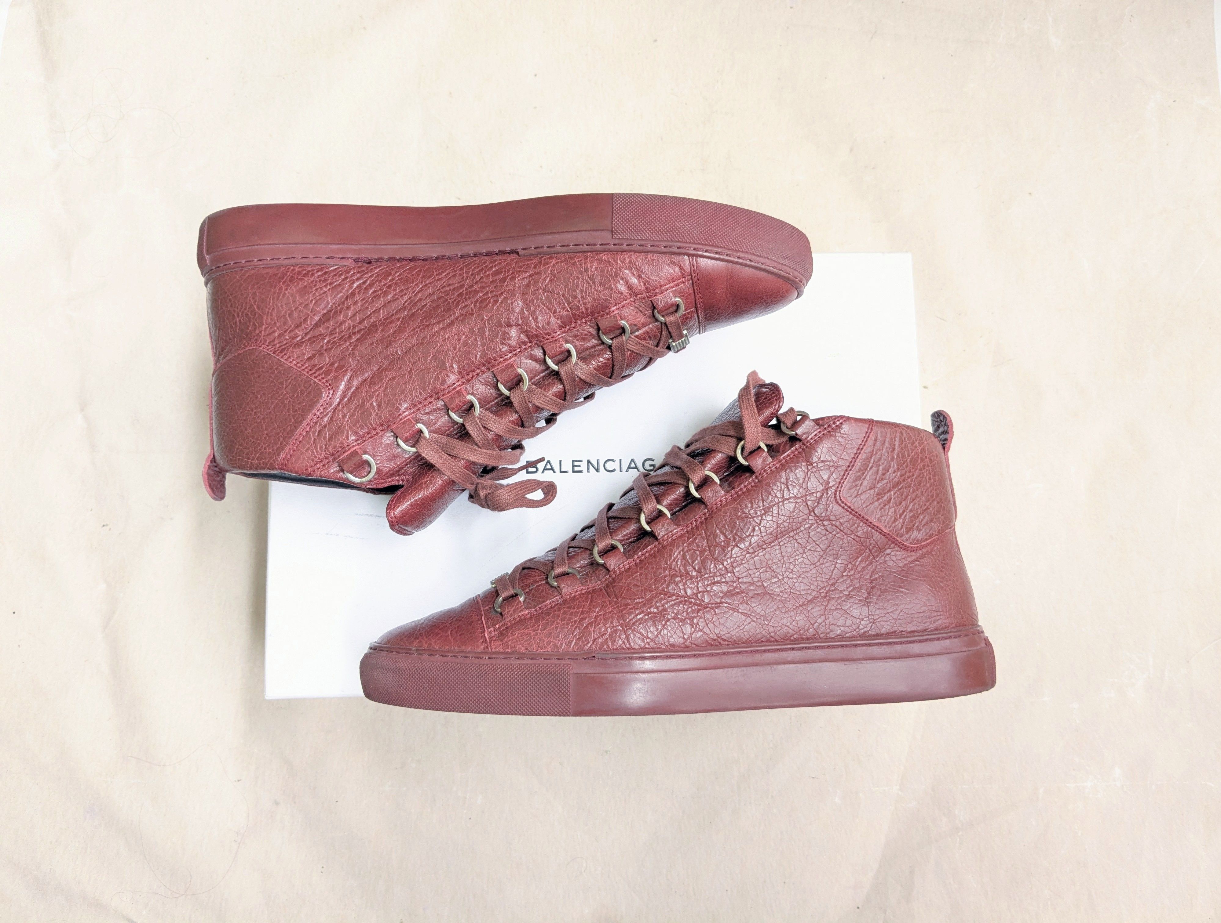 Balenciaga Arena Burgundy Red 12 Leather High Tops Shoes, Men's