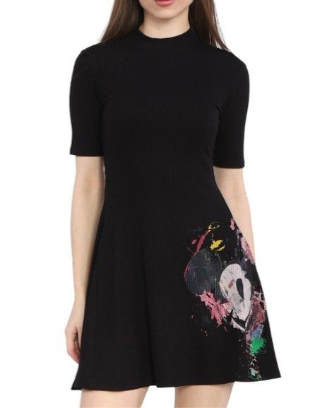 Desigual DISNEY MICKEY MORRO XL Black Ribbed Mini Dress 88768 Size XL / US 12-14 / IT 48-50 - 1 Thumbnail