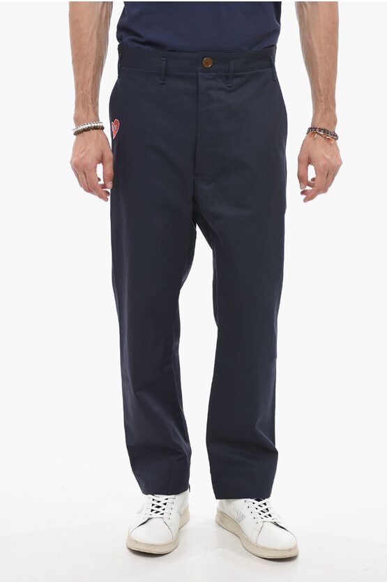 image of Vivienne Westwood Organic Cotton Pants With Contrasting Embroidery in Blue, Men's (Size 34)