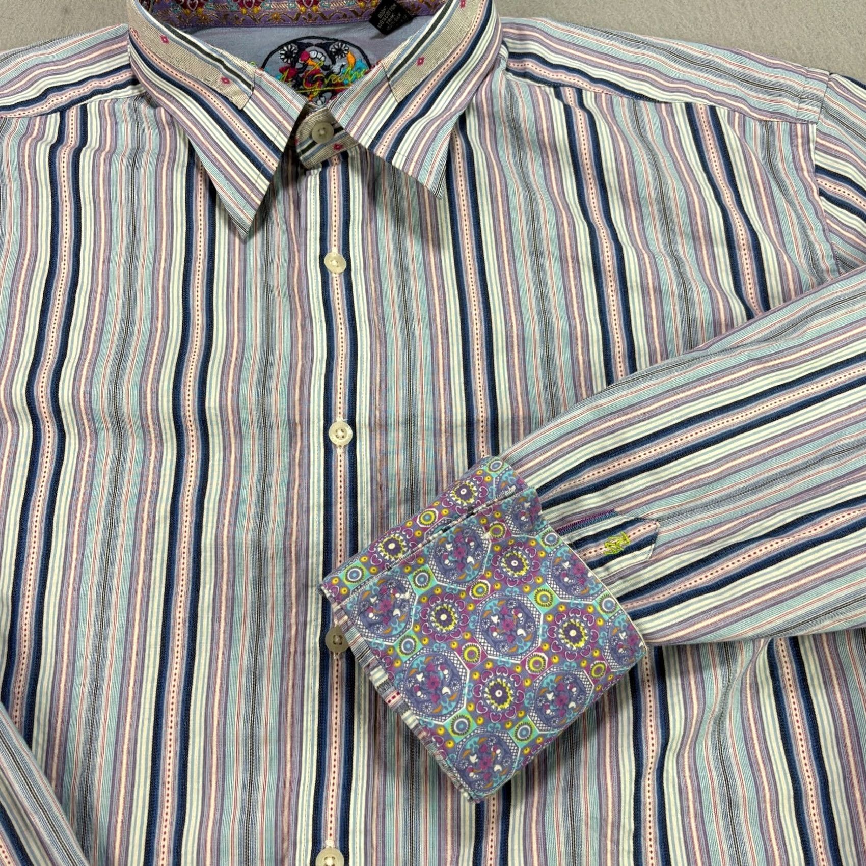 Robert Graham Robert Graham Shirt Mens 2XL Blue Striped Button Up Long Sleeve Flip Cuff Up Casual Party/Cocktail Size US XXL / EU 58 / 5 - 2 Thumbnail