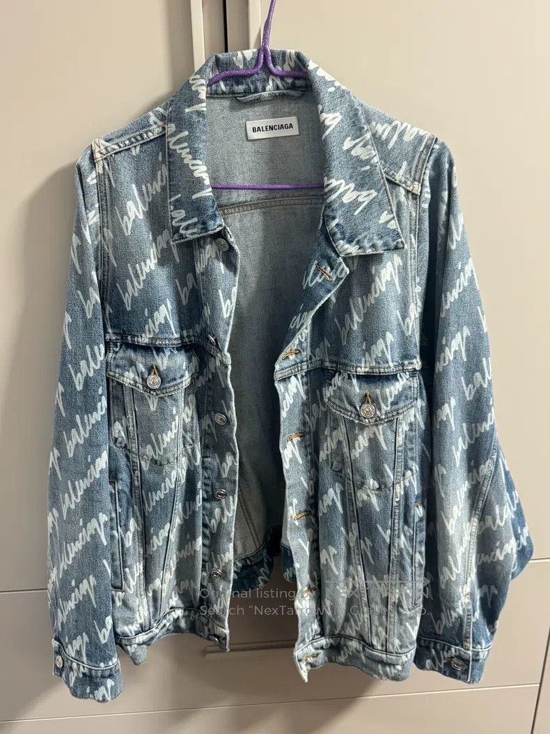 Balenciaga Balenciaga Blue Logo Printed Washed Denim Jacket Size XS / US 0-2 / IT 36-38 - 1 Thumbnail