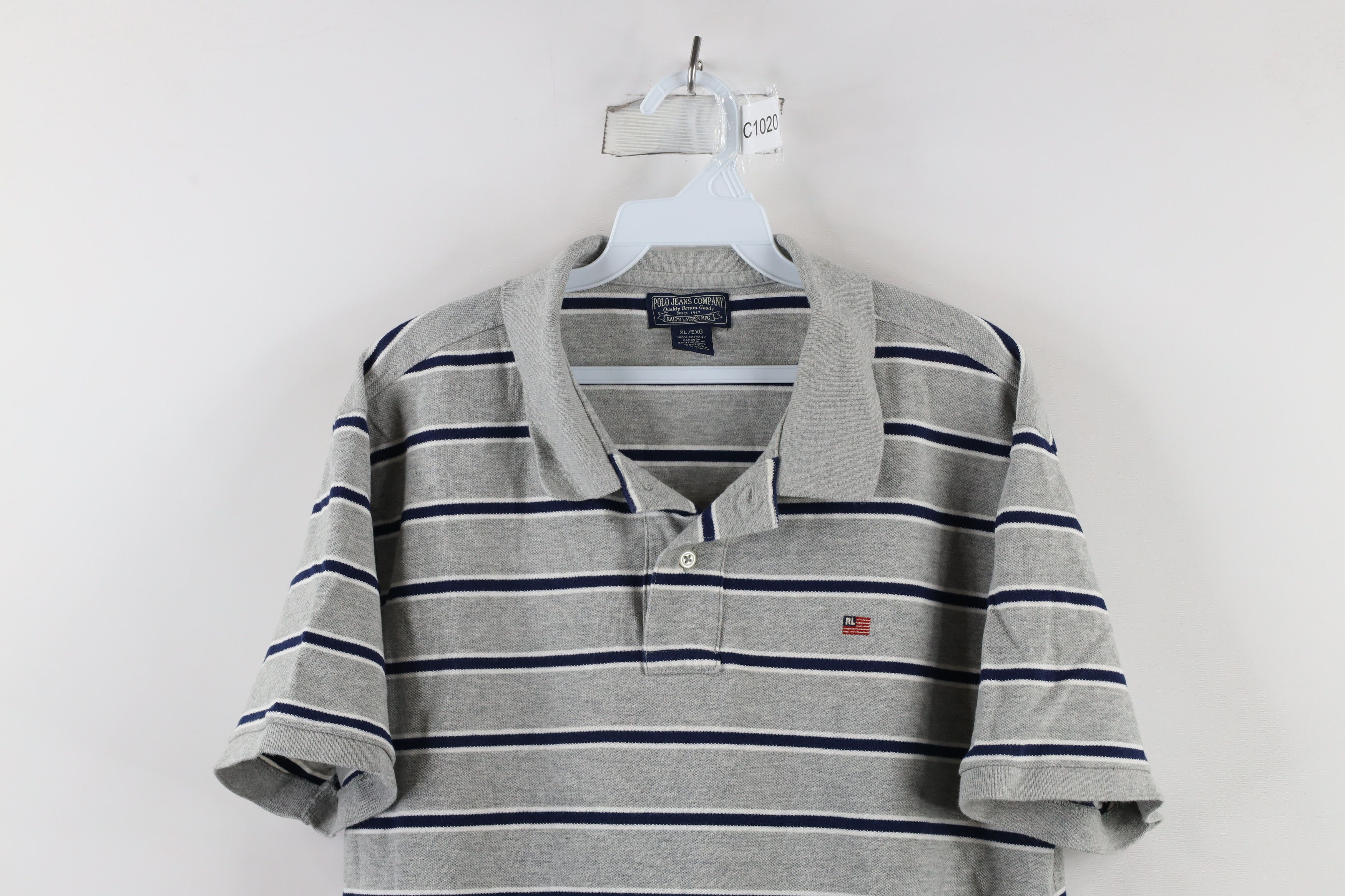 Ralph Lauren × Vintage Vintage 90s Ralph Lauren Flag Collared Golf Polo Shirt Gray Size US XL / EU 56 / 4 - 2 Thumbnail