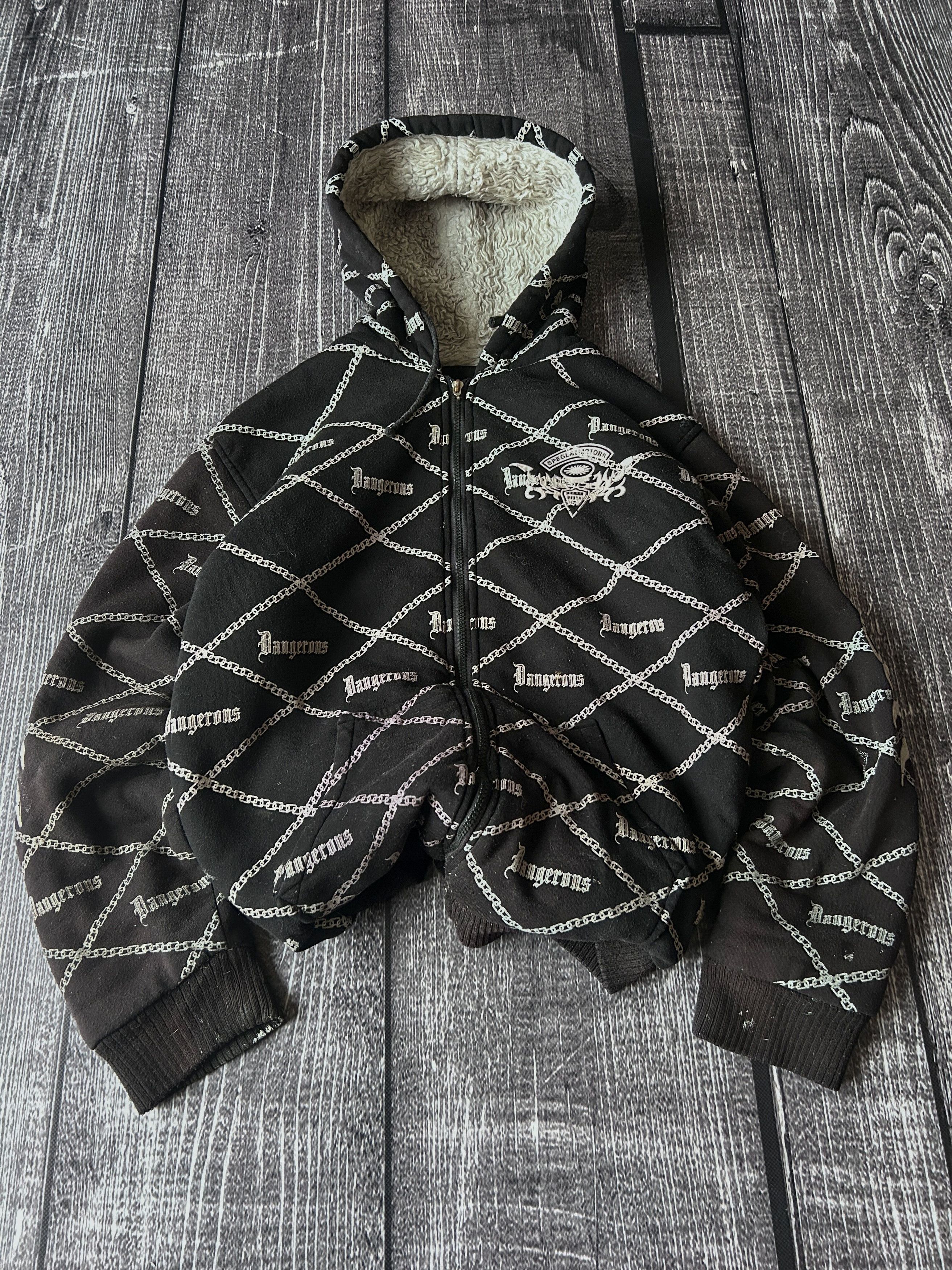 Vintage Dangerous Black All Over Print Sherpa Lined Zip Hoodie Size US M / EU 48-50 / 2 - 1 Thumbnail
