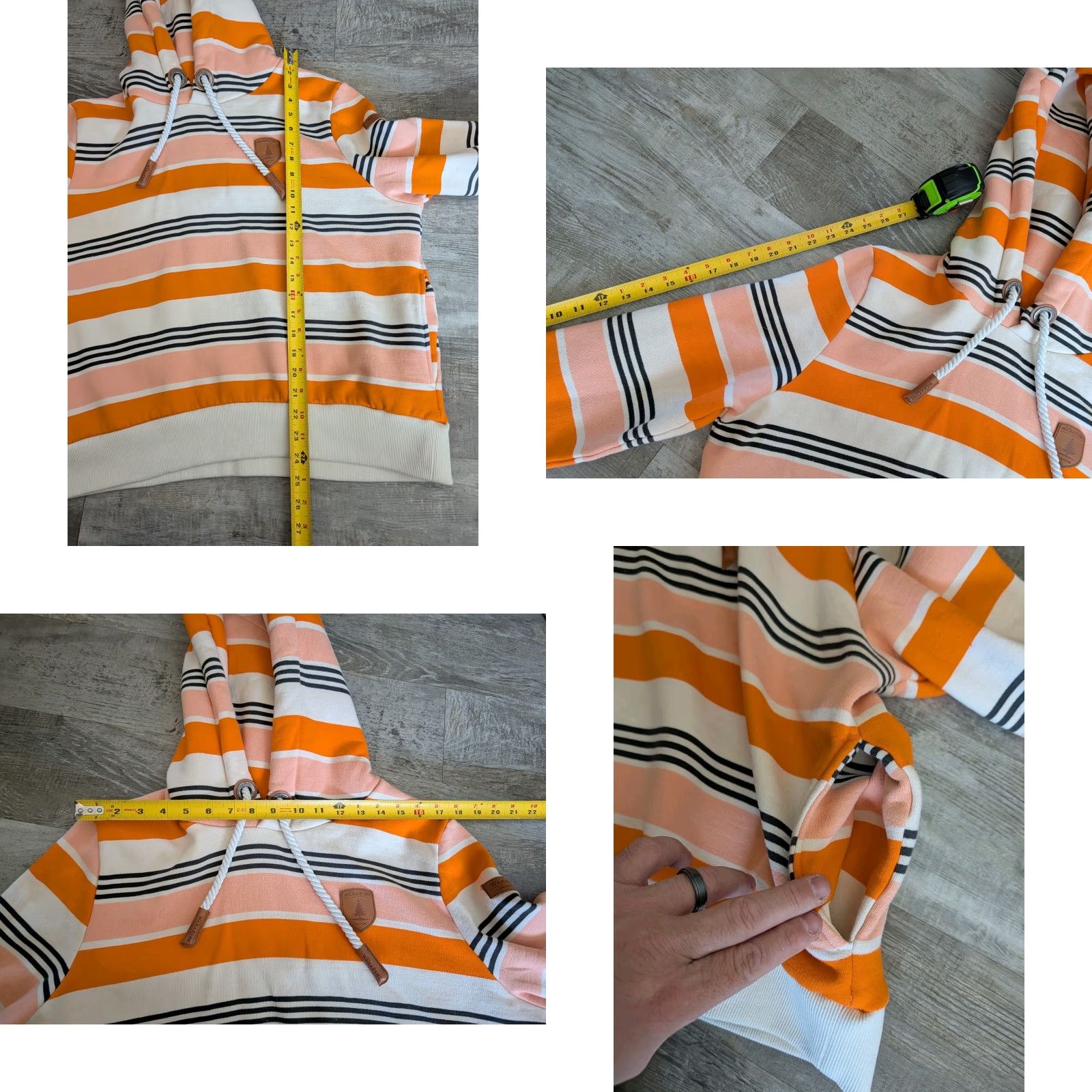 Vintage Wanakome Women’s XL Hoodie Hooded Sweatshirt Orange Black Striped Pockets Size XL / US 12-14 / IT 48-50 - 8 Thumbnail
