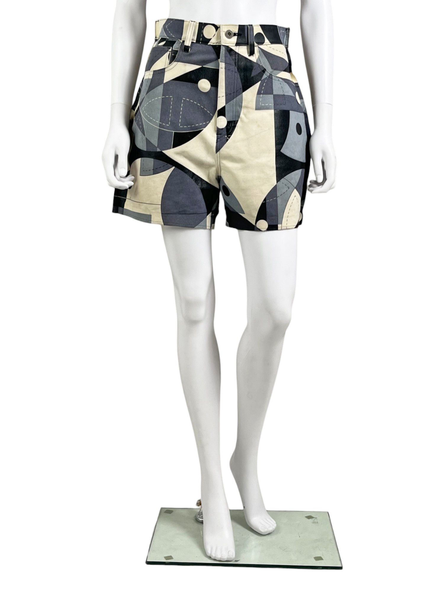 Junya Watanabe S/S 2015 Geometric Light Blue/Black High Waisted Shorts Size 27" / US 4 / IT 40 - 1 Thumbnail
