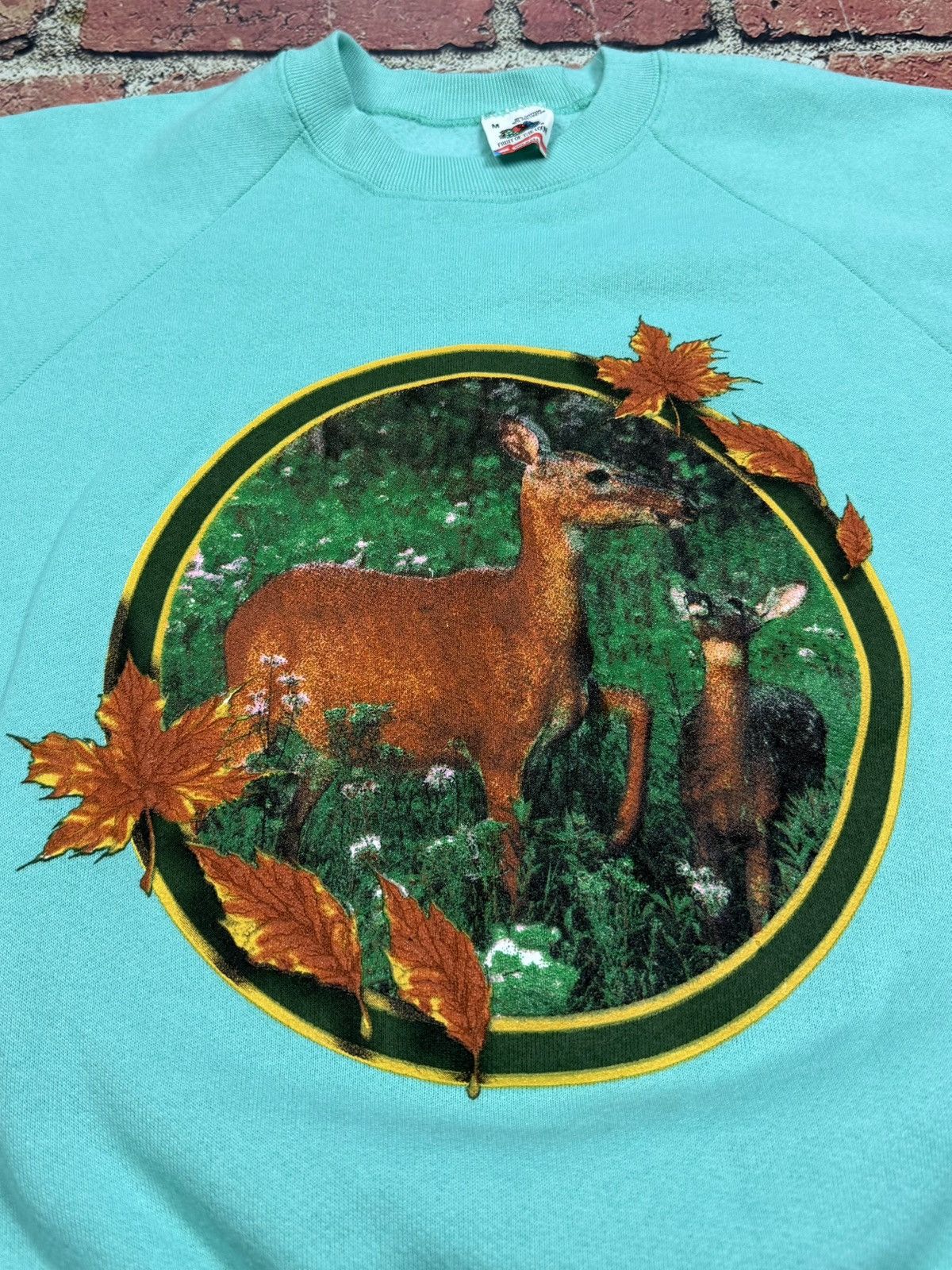 Fruit Of The Loom Vintage Deer Nature Art Sweatshirt Crewneck Teal Blue 90s Size US M / EU 48-50 / 2 - 4 Thumbnail