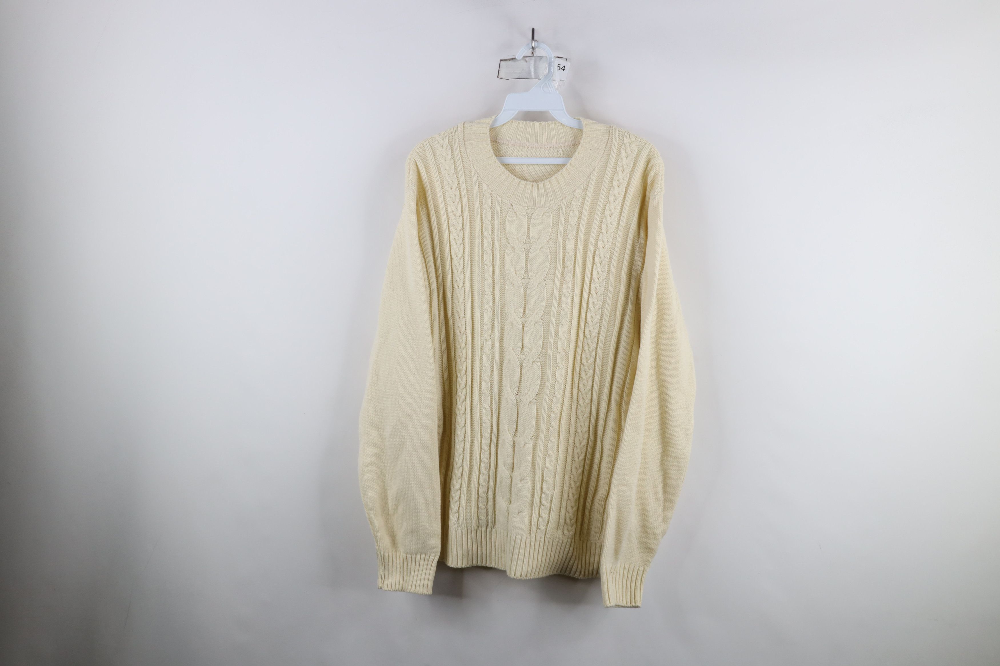 Vintage Vintage 90s Streetwear Ribbed Cable Knit Sweater Beige Size L / US 10 / IT 46 - 1 Thumbnail