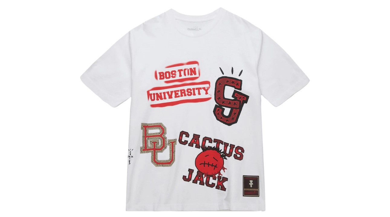 image of Travis Scott X Mitchell & Ness Boston University Tee Size S in White, Men's