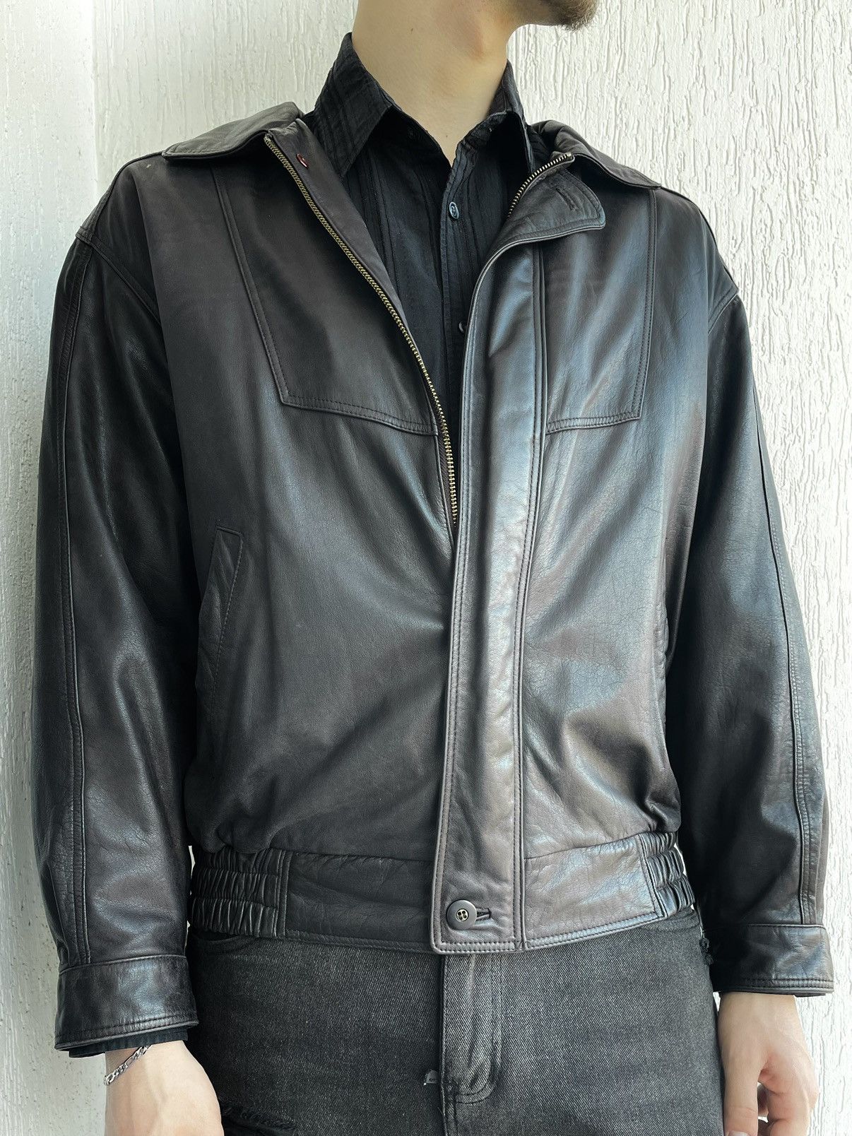 Leather Jacket × Vintage Vintage Cropped Leather Dark Brown Leather Jacket × Vintage Vintage Cropped Leather Dark Brown