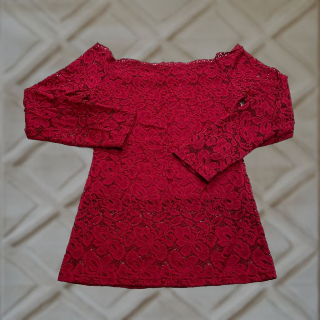 Vintage VINTAGE Unbrounded Blouse Shirt Womens S Red Floral Embroidered Sheer Boat Neck Casual Sleeves Womens Size S / US 4 / IT 40 - 1 Thumbnail