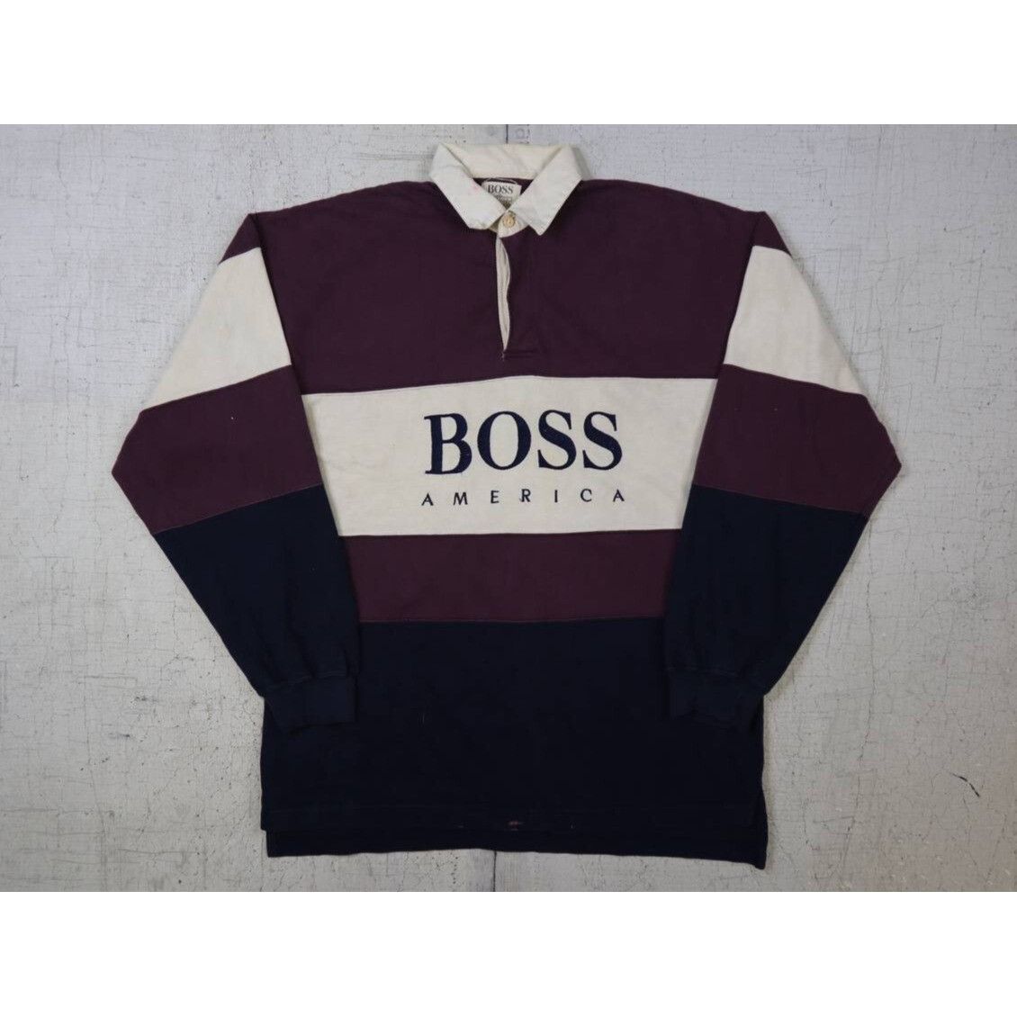 Hugo Boss Vintage 90s Hugo Boss America Rugby T-Shirt Burgundy/White Size US L / EU 52-54 / 3 - 3 Thumbnail