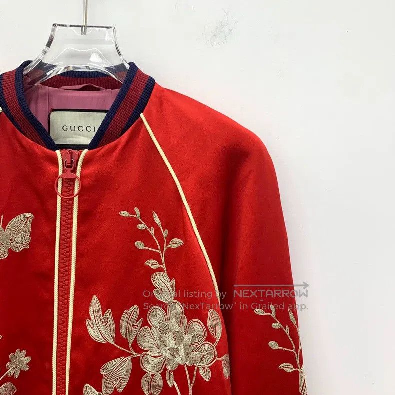Gucci Gucci Red flower butterfly embroidery mulberry silk stand- Size US XXS / EU 40 - 3 Thumbnail
