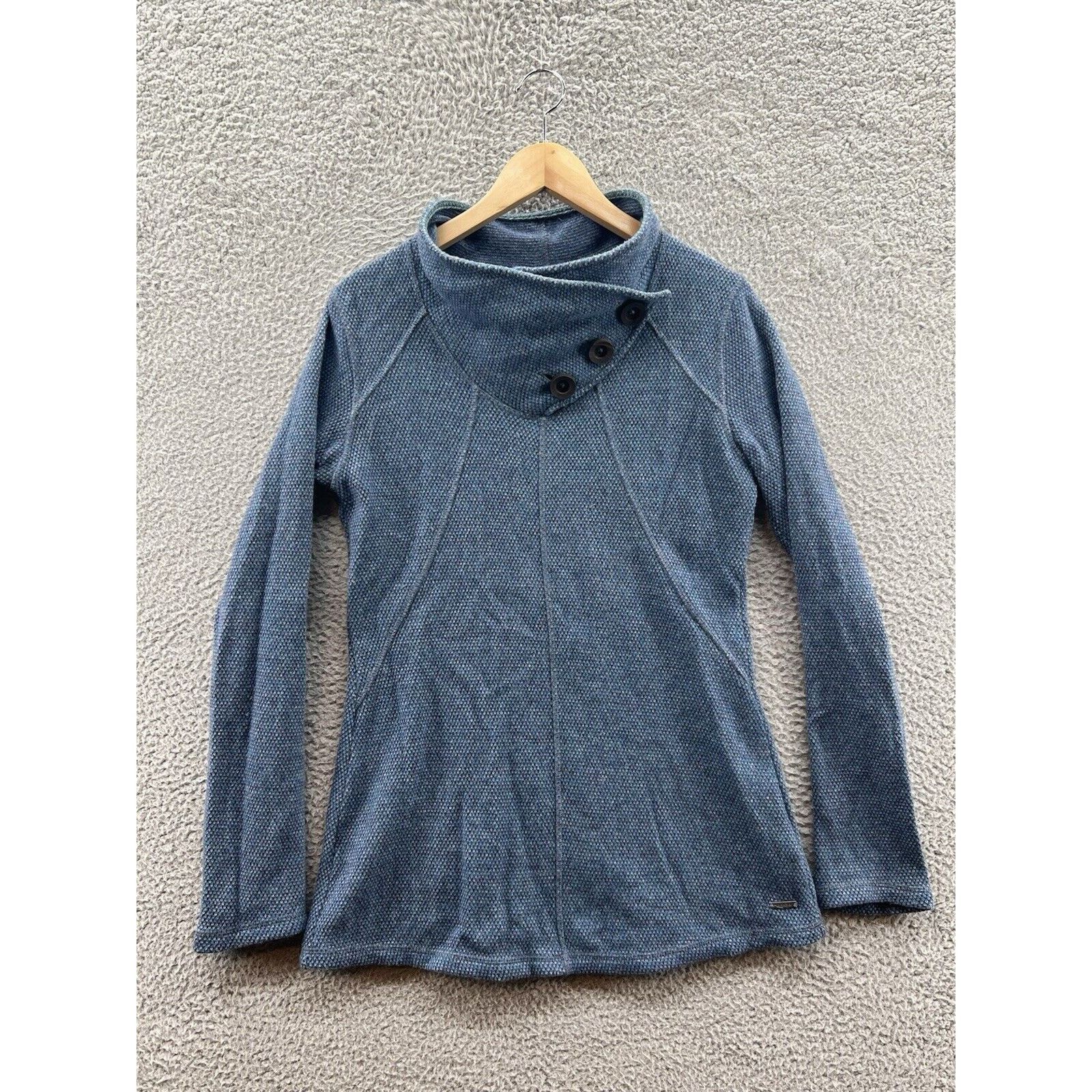 Prana Prana Ebba Sweater Wool Blend Cowl Neck 3 Buttons Blue Small Size S / US 4 / IT 40 - 1 Thumbnail