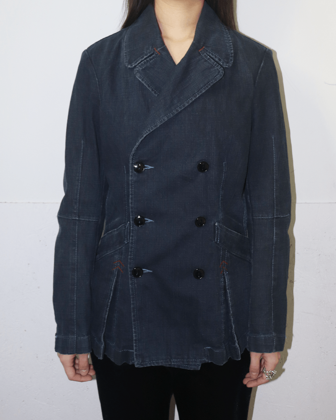 Marithe + Francois Girbaud Marithe Francois Girbaud 90s Red Stitch Detail Denim Blazer Size M / US 6-8 / IT 42-44 - 4 Thumbnail