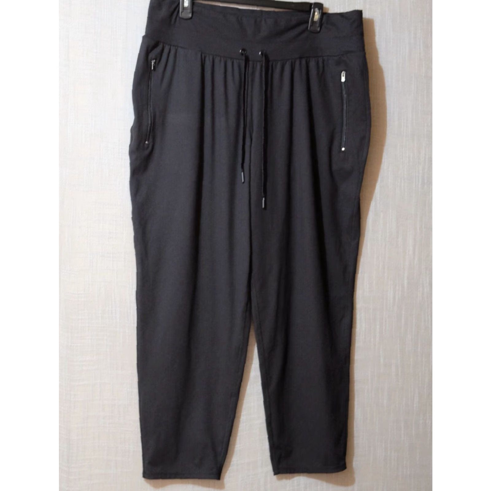 Vintage Maurices Active Pants Black w/Zip Pockets Drawstring Women's XL Pants Regular Inseam 27 in Tapered Ankle Size 40" / US 18 - 2 Thumbnail