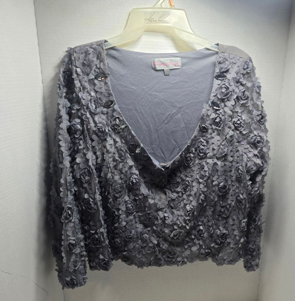 The Unbranded Brand Women's Pretty Angel Gray Floral Embellished Blouse L Size L / US 10 / IT 46 - 1 Thumbnail