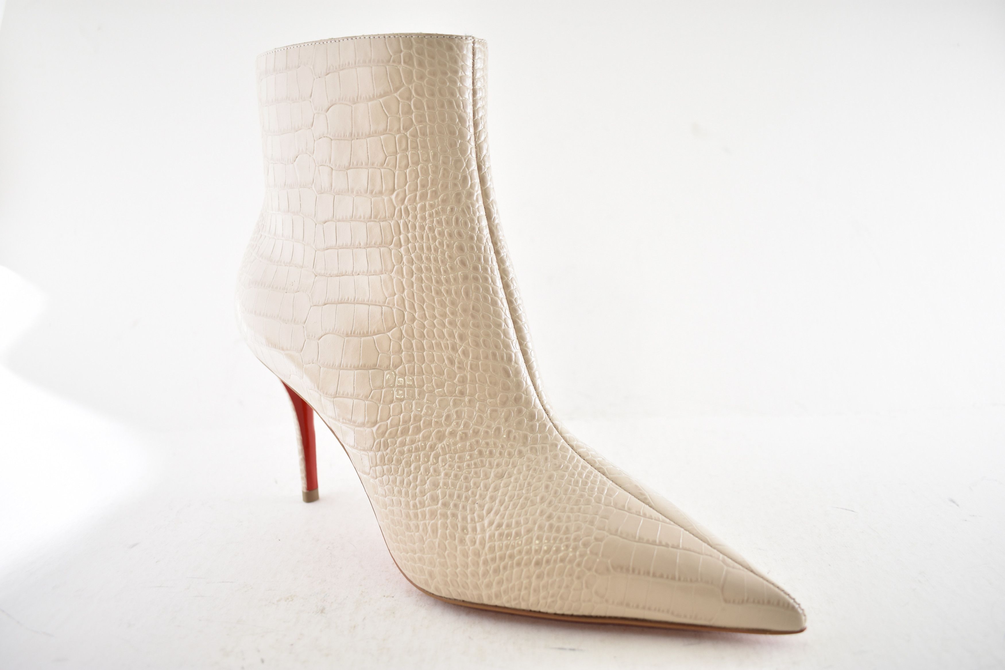 Christian Louboutin Miss Z Booty 80 Pearl Beige Croc Short Ankle Heel Boot 40 Size US 10 / IT 40 - 7 Thumbnail