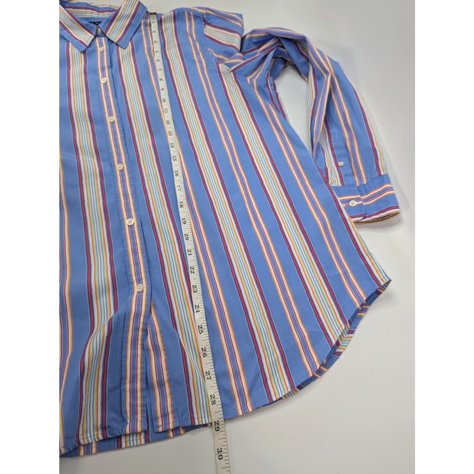 Ralph Lauren Lauren Ralph Lauren Womens Shirt Long Sleeve Button Blue Colorful Stripe 16 Regular Knit 100% Cotton Button-Up Casual All Seasons Womens Size XXL / US 16-18 / IT 52-54 - 4 Thumbnail