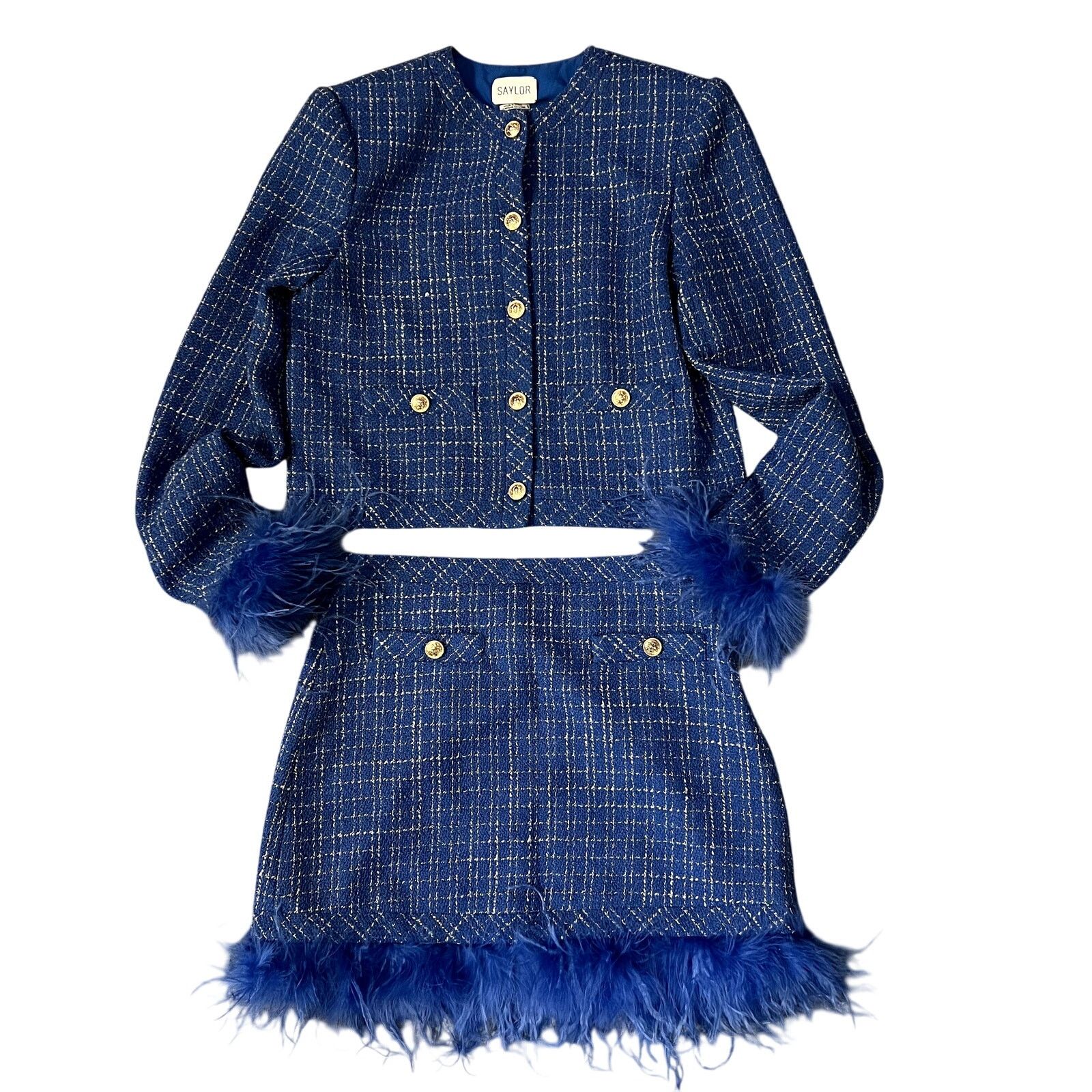 Saylor Saylor Cressida Tweed skirt jacket suit set Royal blue Size S / US 4 / IT 40 - 3 Thumbnail