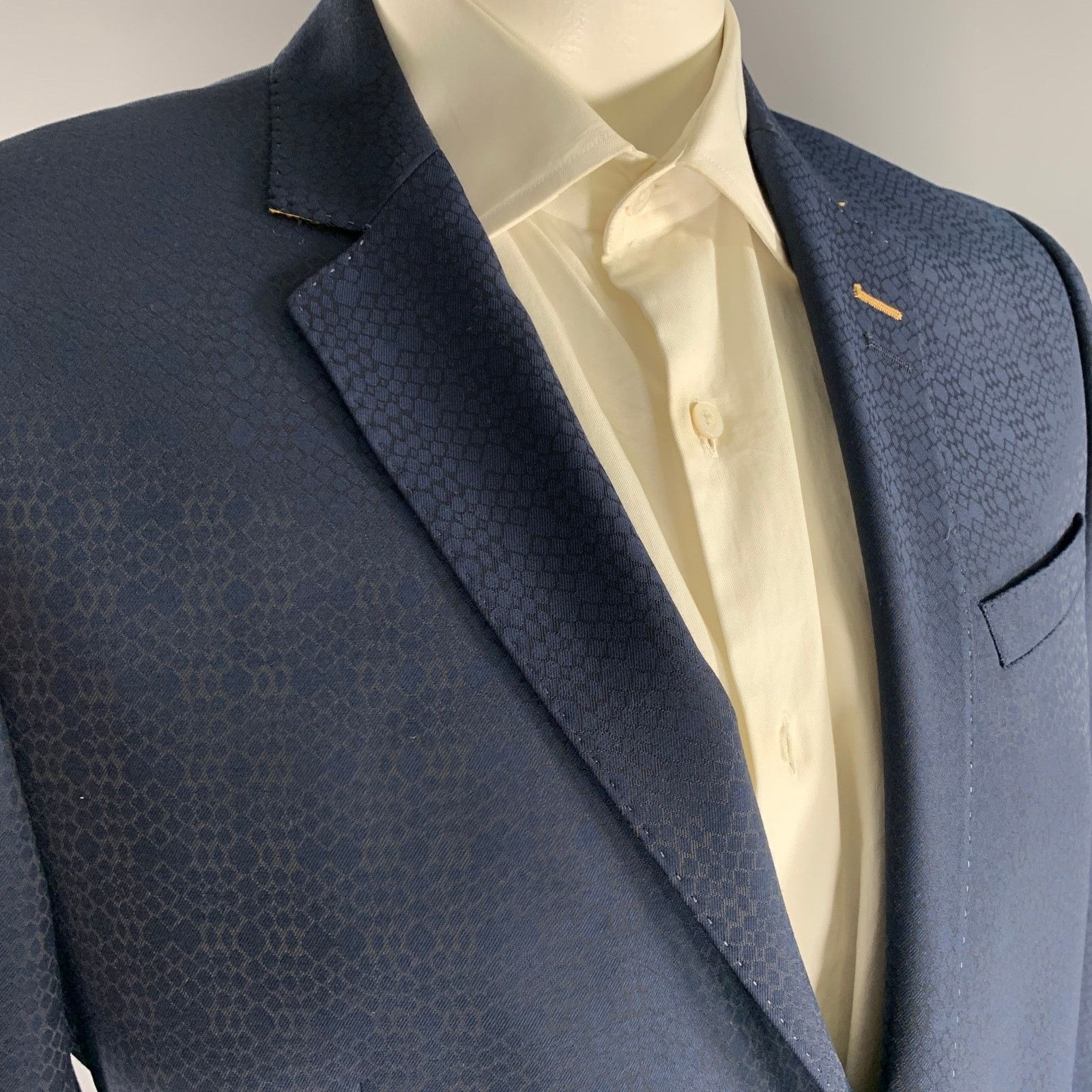 Maceoo MACEOO Navy Scale Print Viscose Blend Notch Lapel Sport Coat Size 44R - 2 Thumbnail