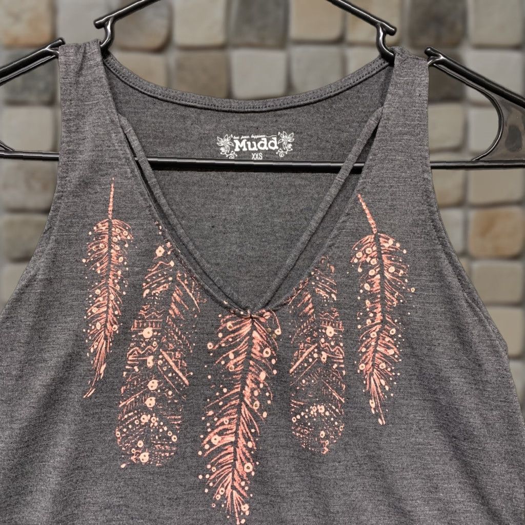 Pinko Mudd Womens Tank Top Gray Pink Feather Graphics Size XXS Size XXS / US 00 / IT 34 - 1 Thumbnail