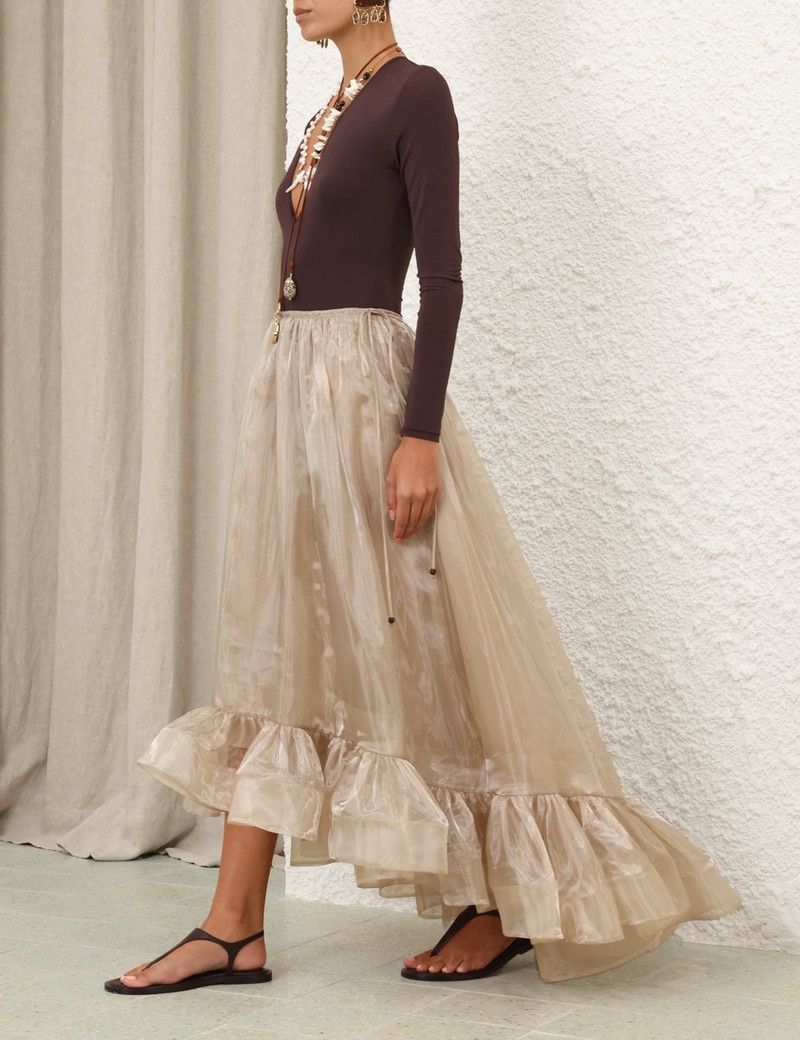 Zimmermann oc11z0226 Dawning Flounce Maxi Skirt In Beige Size 34" / US 12 / IT 48 - 3 Thumbnail