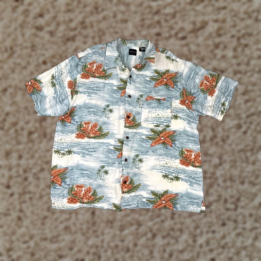 Arrow Arrow Shirt Men Large Blue White Red Floral Palm Pocket Button Up Hawaiian 100% Rayon Mens Size US L / EU 52-54 / 3 - 1 Thumbnail