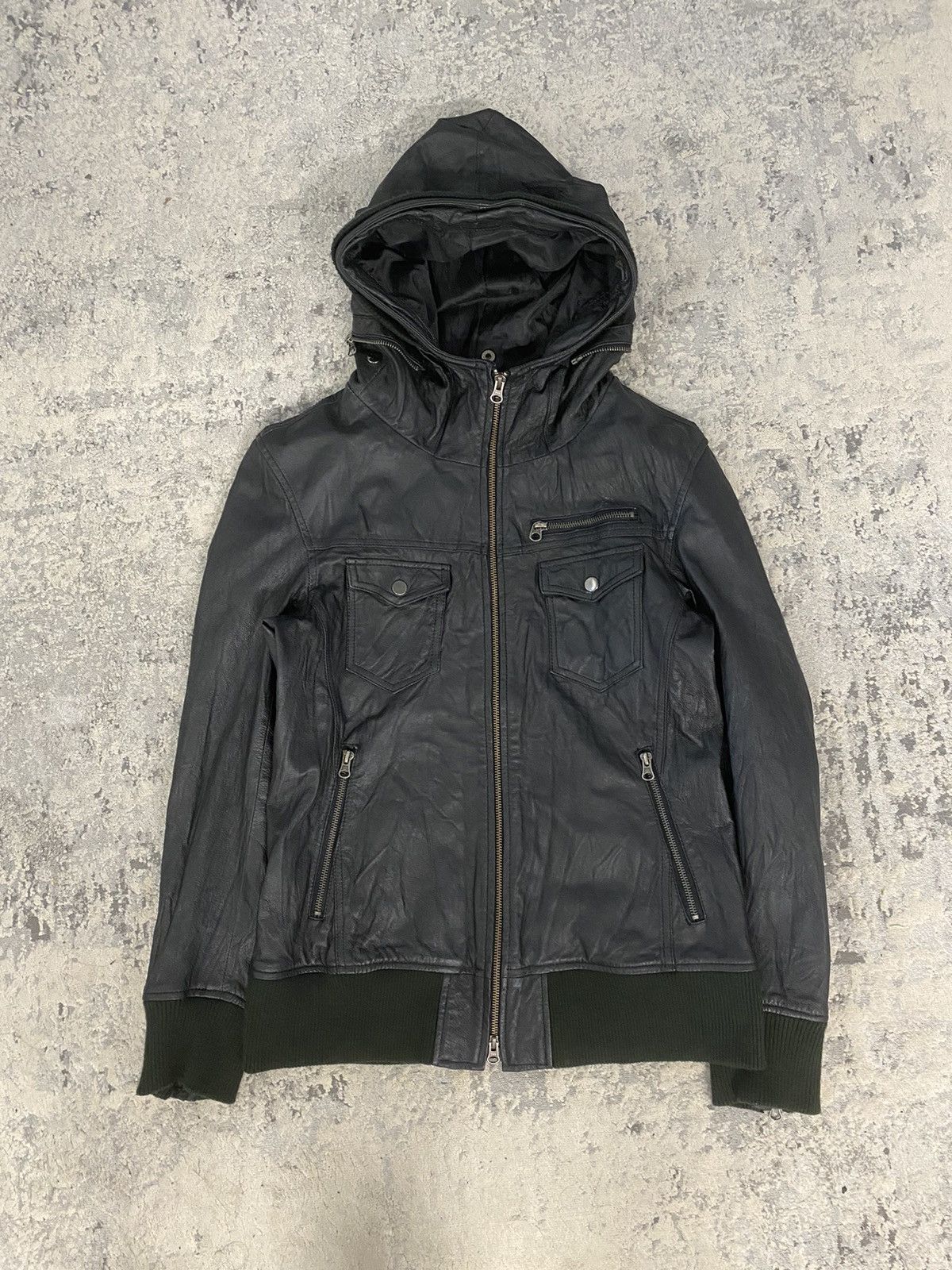 image of Hysteric Glamour Evolution - Hooded Leather Jacket in Black, Men's (Size Medium)
