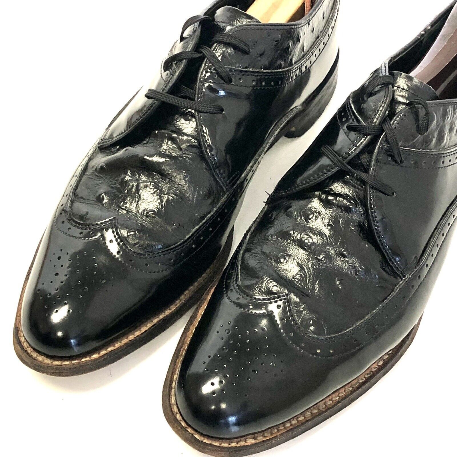 Stacy Adams Vtg Stacy Adams Black Patent Leather OSTRICH Grain Shoes Size US 8.5 / EU 41-42 - 4 Thumbnail