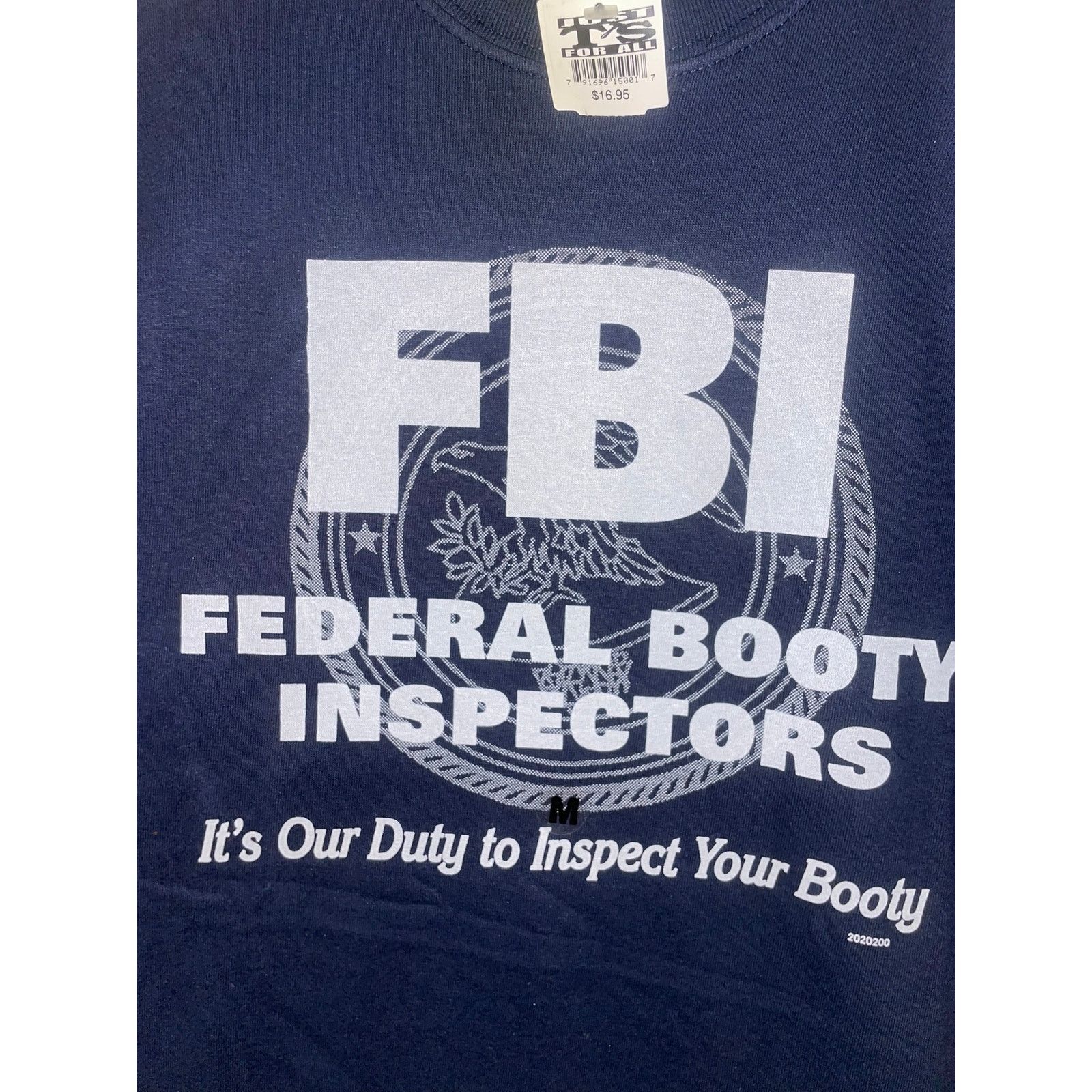 Gildan Y2K FBI Federal Booty It's Our Duty Blue Humor Joke Shirt M Size US M / EU 48-50 / 2 - 2 Thumbnail