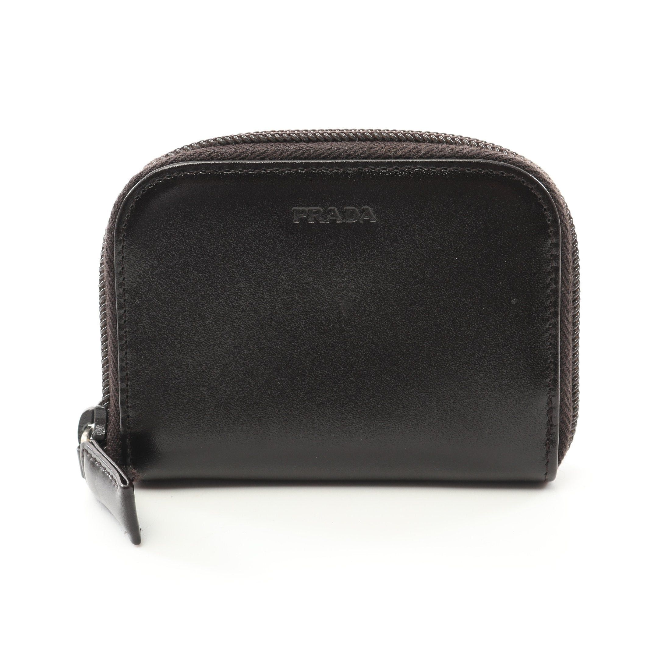 Prada Vitello Coin Purse Leather Dark Brown in Black, Women's
