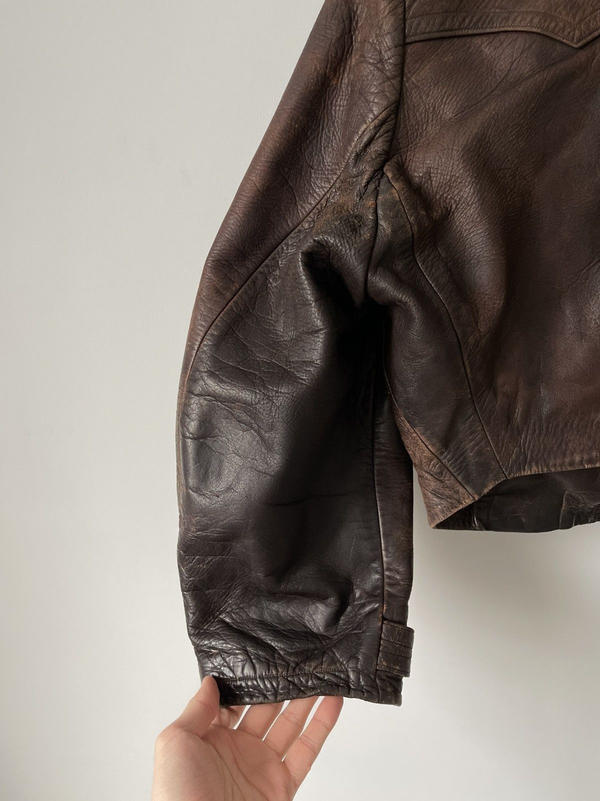 Vintage Vintage 1950's Germany Cowhide Leather Cropped Moto Jacket Size US L / EU 52-54 / 3 - 10 Thumbnail