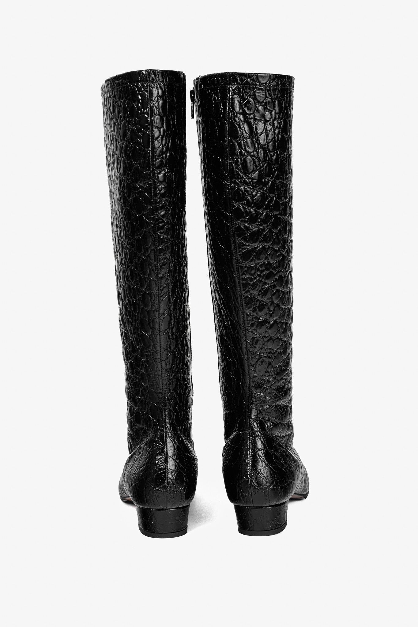 By Far BY FAR Edie Circular Croco-Embossed Leather Knee-High Boots Size US 8.5 / IT 38.5 - 3 Thumbnail