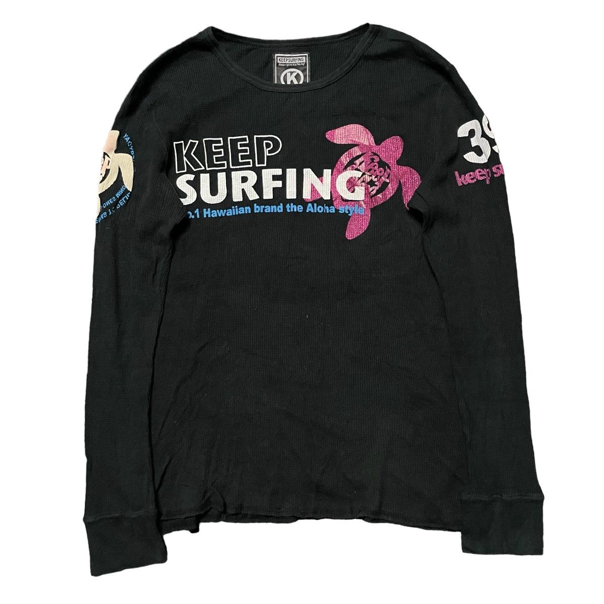 💥- Y2k KEEP SURFING Hawaiian Style Thermal Longsleve Tees