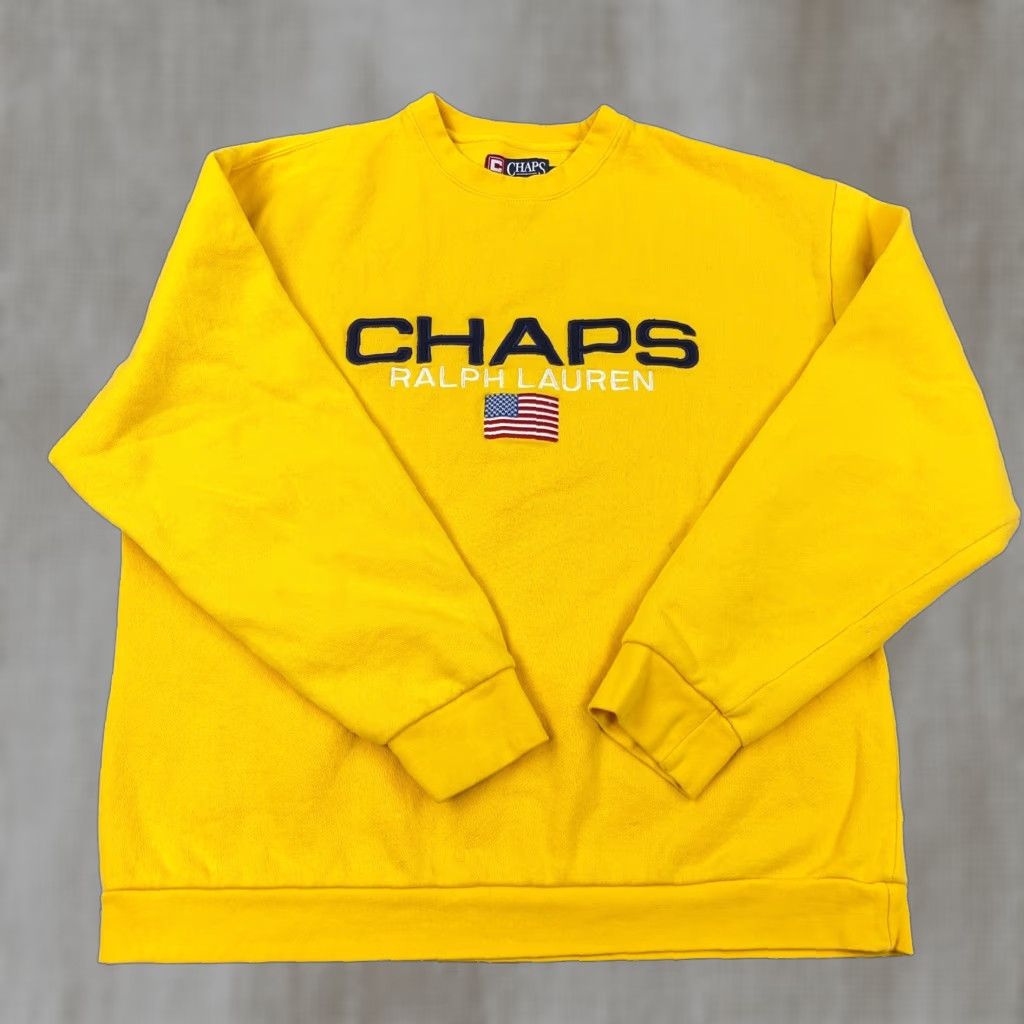 Chaps VINTAGE Chaps Ralph Lauren Sweatshirt Men L Yellow USA Flag Spell Out 90s Mens Sweatshirt Size US L / EU 52-54 / 3 - 1 Thumbnail