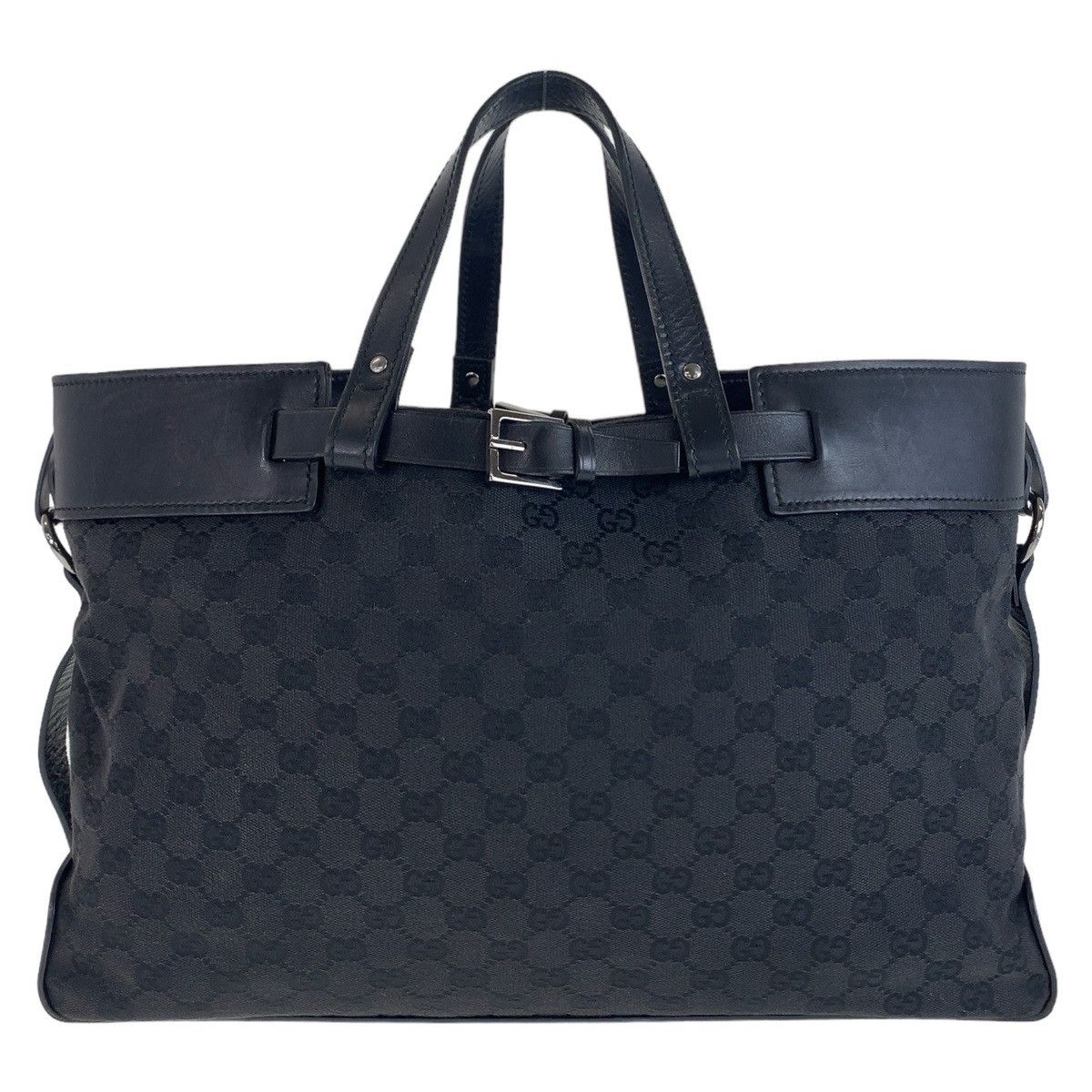 Gucci Gucci Gucci Black GG Canvas Leather Tote Bag Canvas Tote Bag 106251 in Very Good Condition Size ONE SIZE - 1 Thumbnail