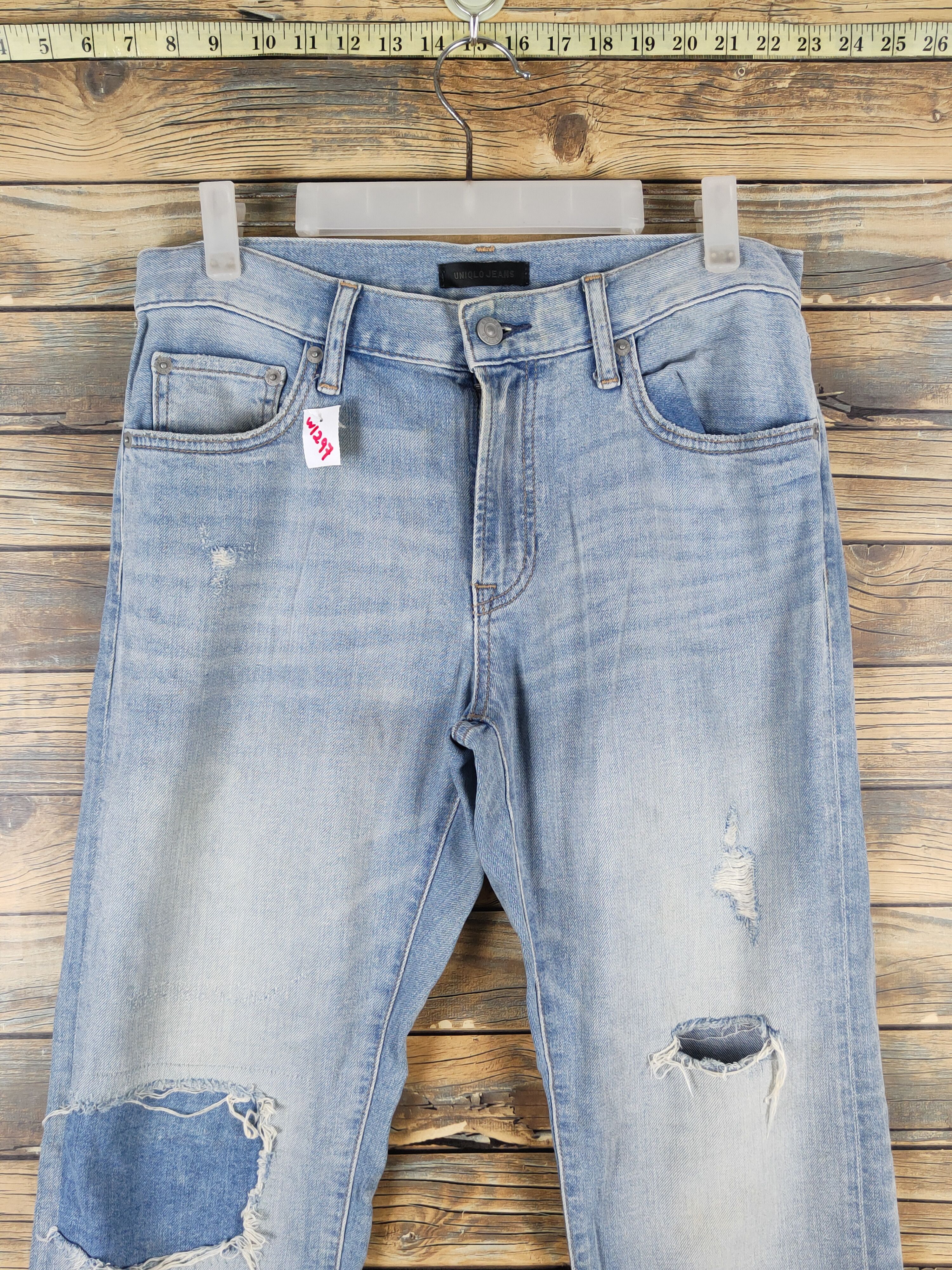 Japanese Brand Uniqlo Blue Faded Distressed Ripped Jeans #W1297 Size US 31 - 2 Thumbnail
