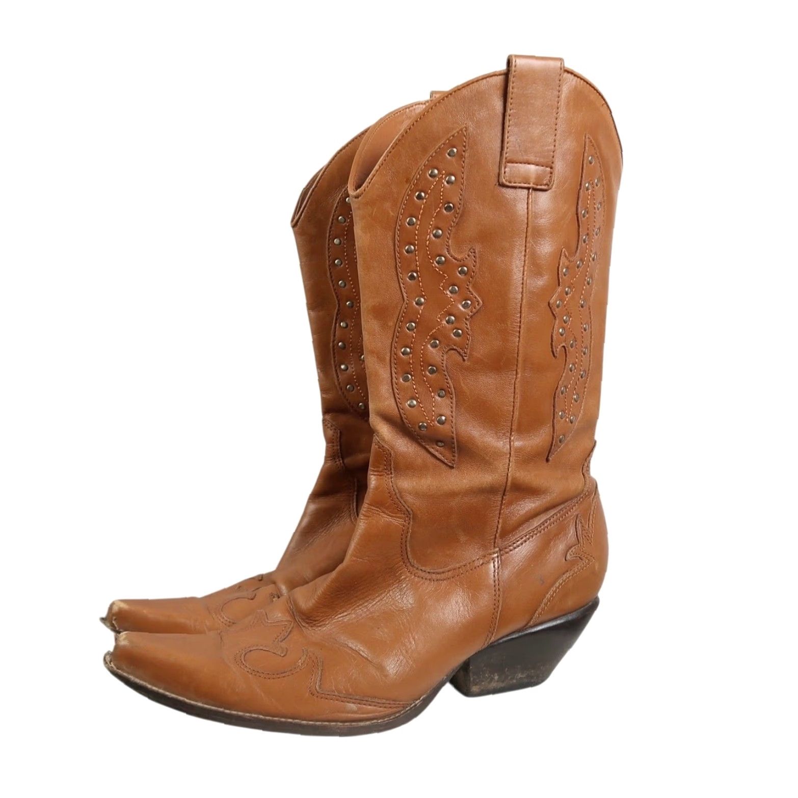Vintage VINTAGE BCBGirls Tan Leather Studded Mid Calf Cowboy Boots 9 Women Leather Vintage 90s Southwestern Bohemian Riding Boot Mens Womens Girls Size US 9 / IT 39 - 4 Thumbnail