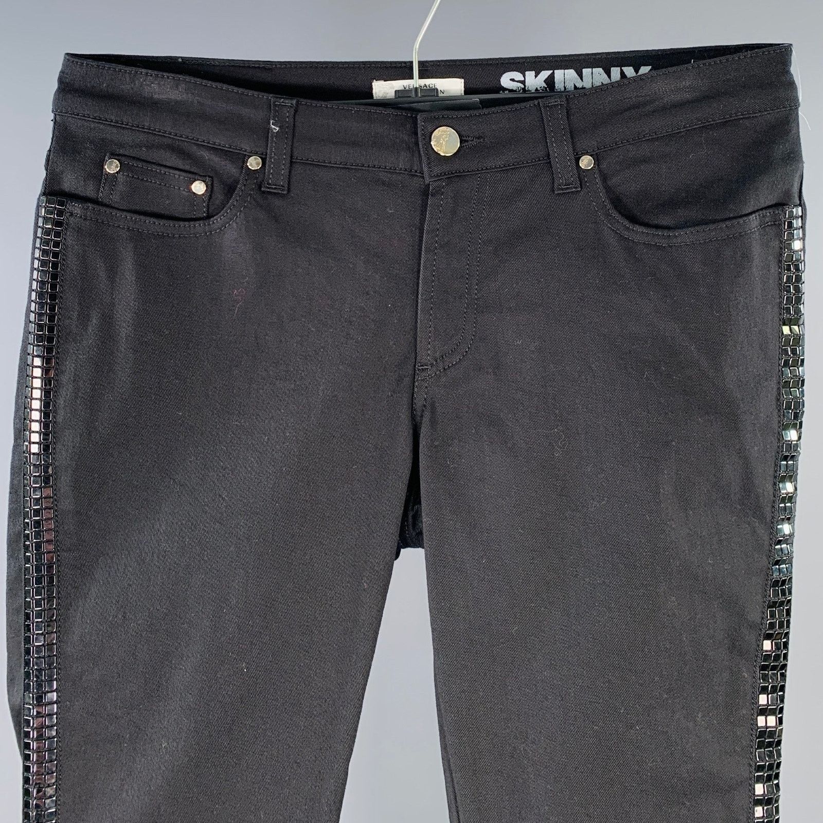 Versace VERSACE COLLECTION Donna Black Cotton Studded Skinny Jeans Size 30" / US 8 / IT 44 - 2 Thumbnail