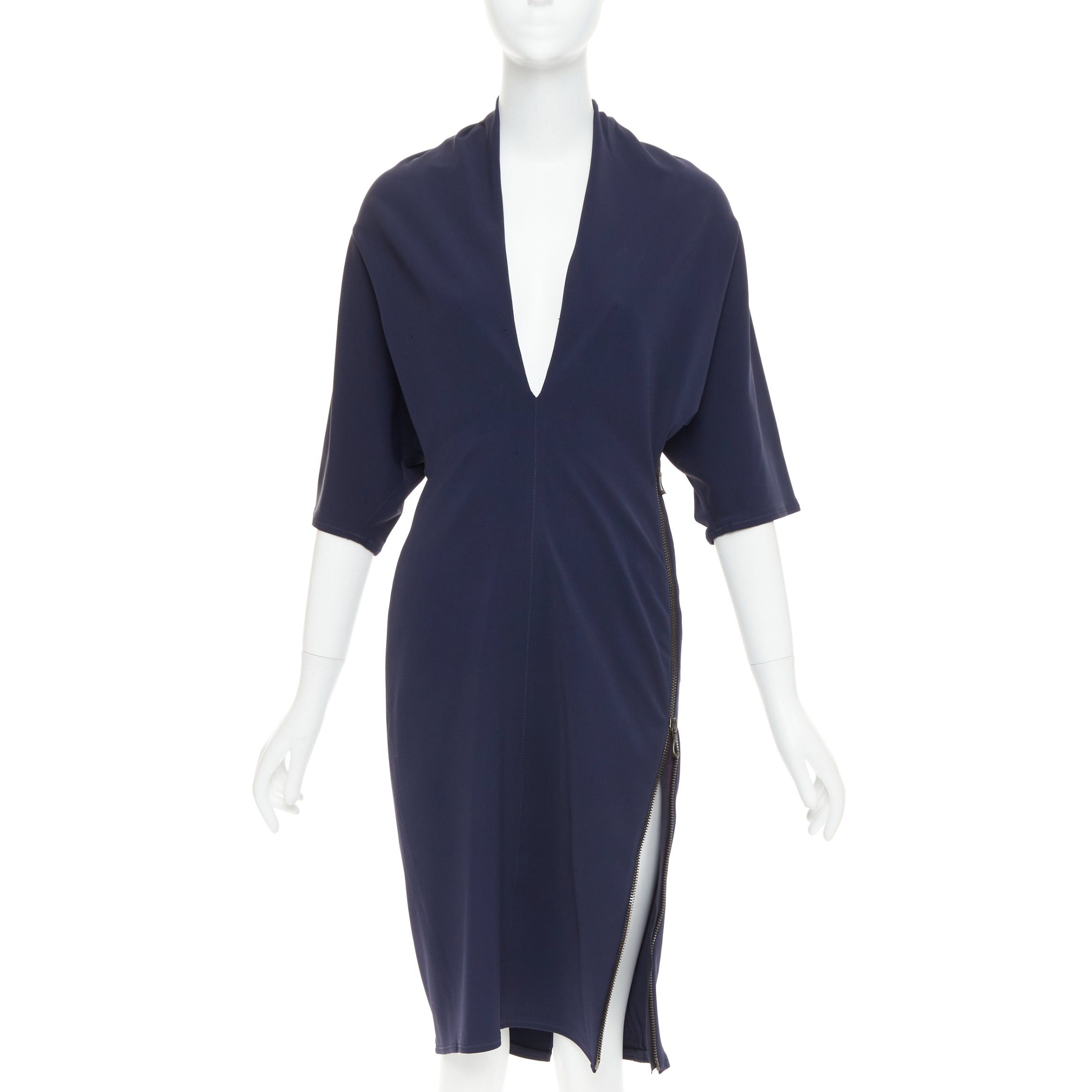 Lanvin LANVIN 2011 Alber Elbaz navy drape V neck side zip side dolman dress FR40 L Size M / US 6-8 / IT 42-44 - 1 Thumbnail