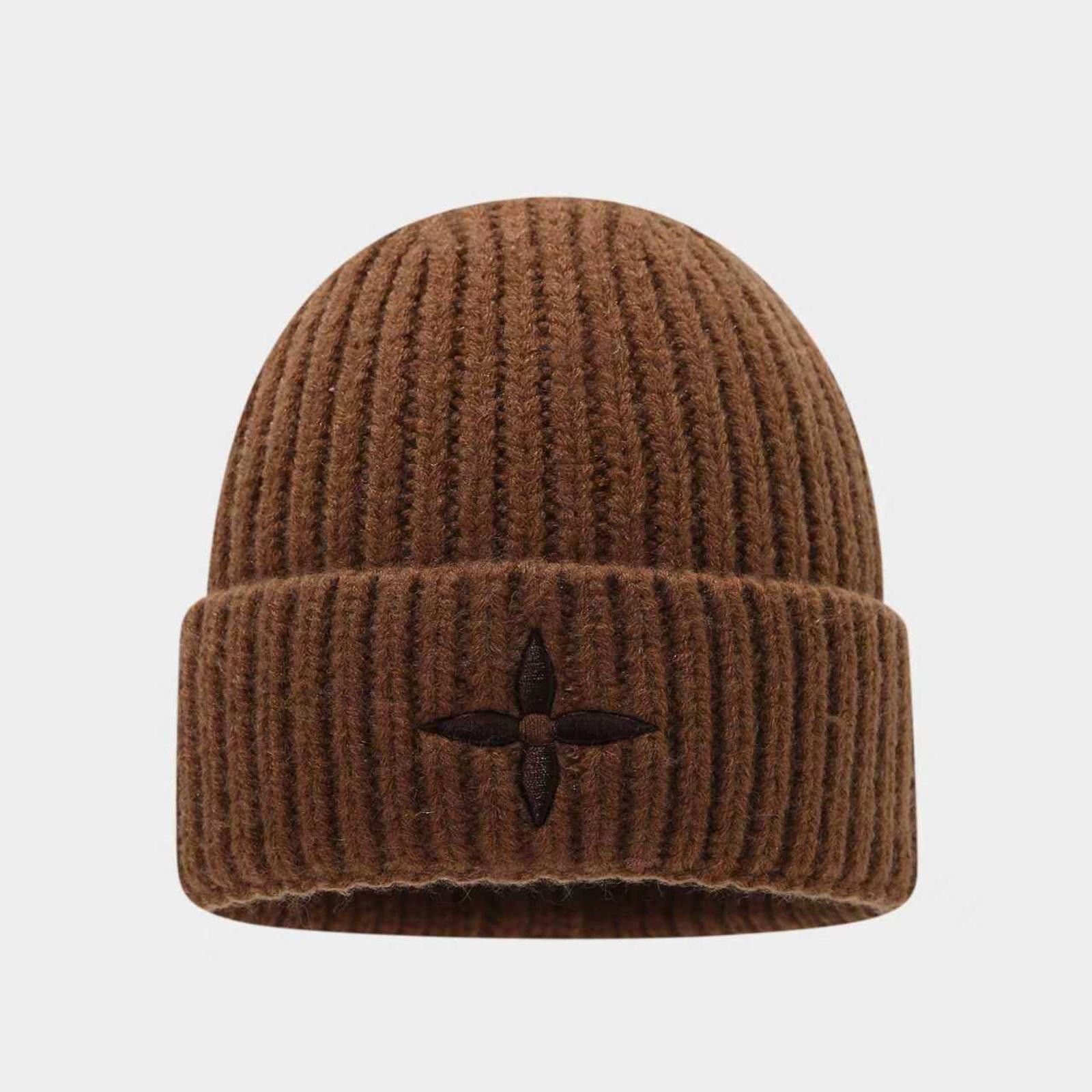 Other Four-Petal Flower Ribbed Knit Beanie Hat Size ONE SIZE - 1 Thumbnail