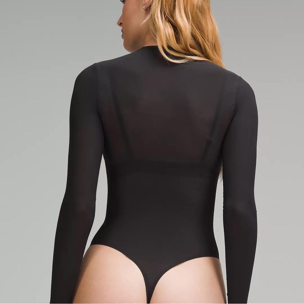 Designer Lululemon Sleek Black Mesh Long Sleeve Bodysuit Size M / US 6-8 / IT 42-44 - 3 Thumbnail