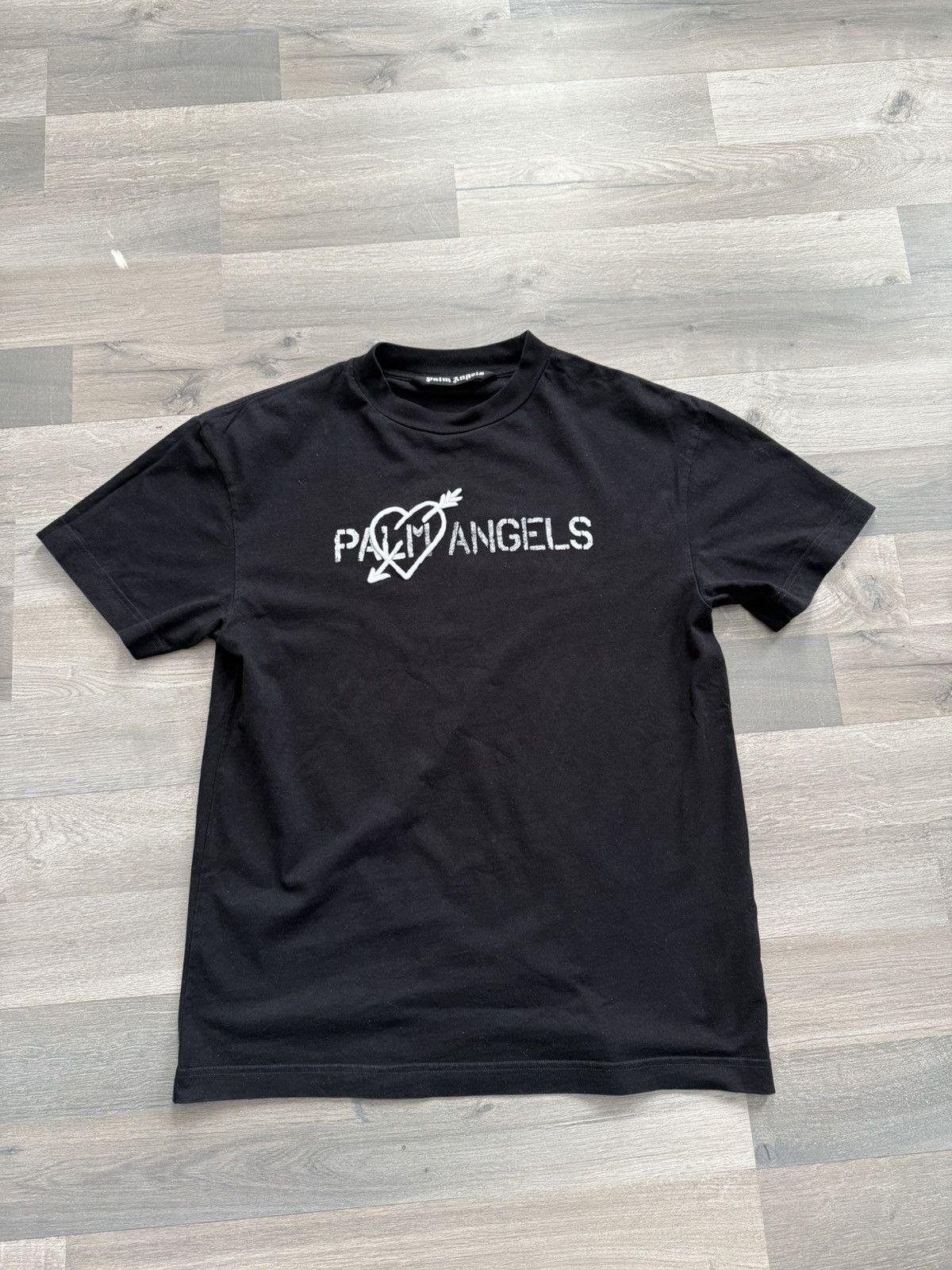 Palm Angels Palm Angels Black Logo Print and Heart Embroidery Crew Neck Size US M / EU 48-50 / 2 - 1 Preview
