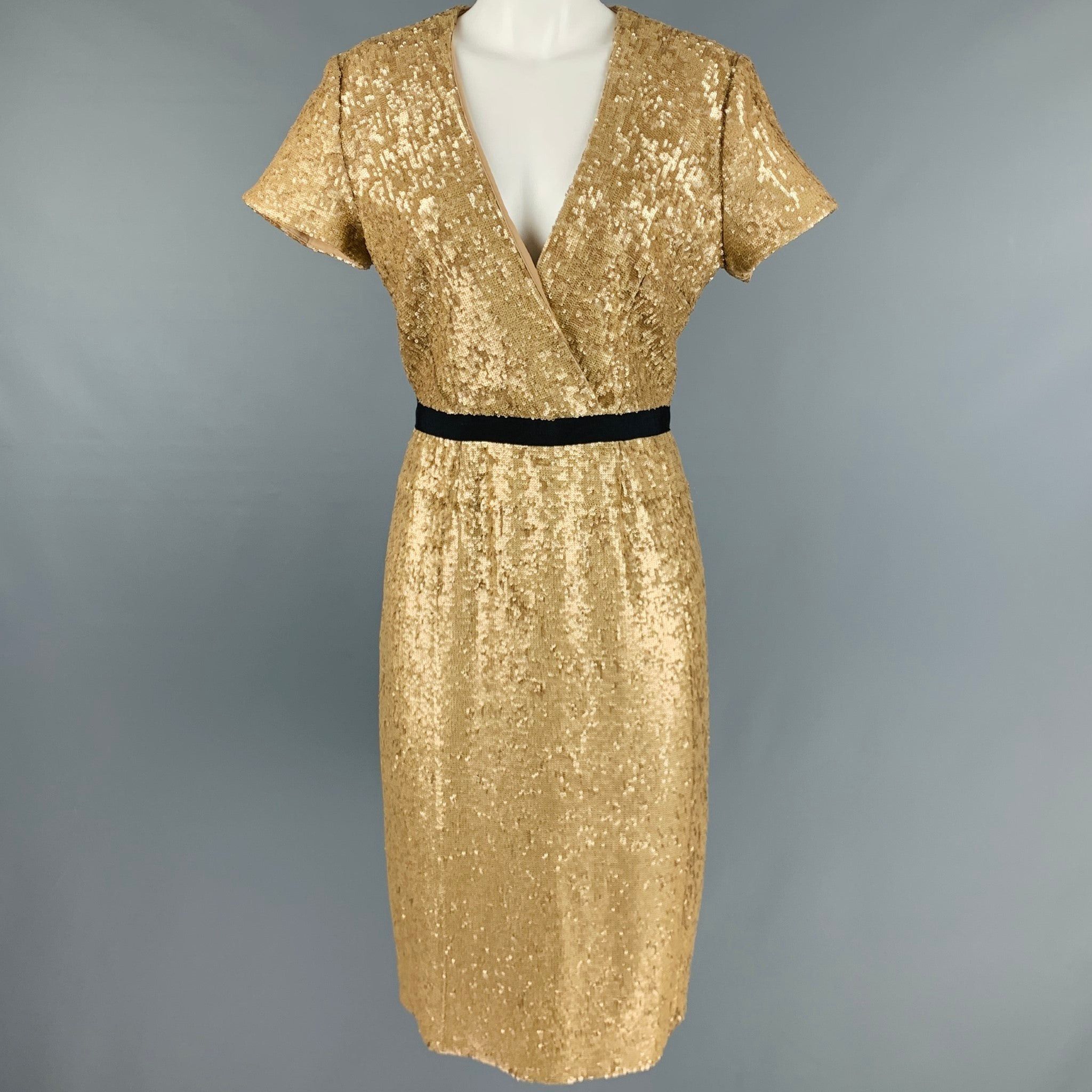BURBERRY LONDON Gold Viscose Elastane Short Sleeve Cocktail Dress