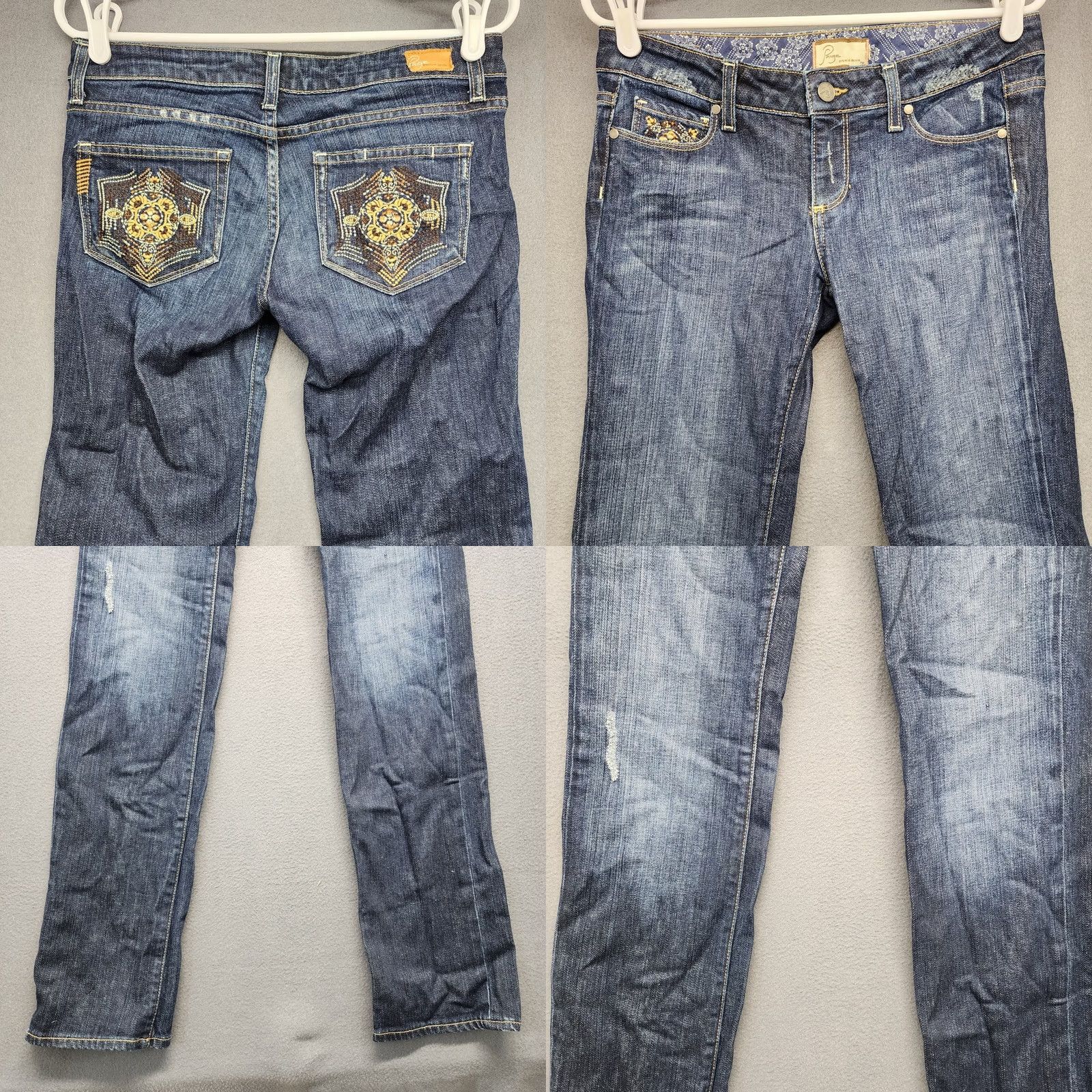 Paige Paige Jeans Womens 31x33 Blue Premium Denim MELROSE Slim Straight Embroidery Jeans Mens Women Girls Size 24" / US 00 / IT 34 - 9 Thumbnail