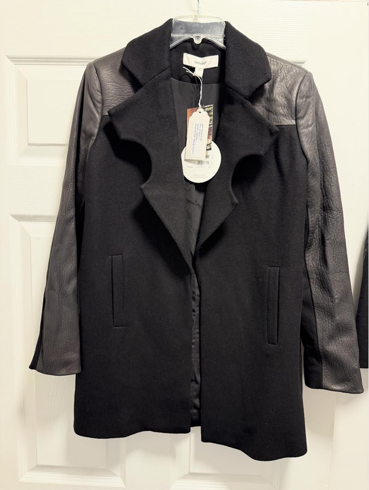 Camel Chic Black Wool Leather Arcade Coat by Cameo – XS NWT 473$ Size US XS / EU 42 / 0 - 5 Thumbnail