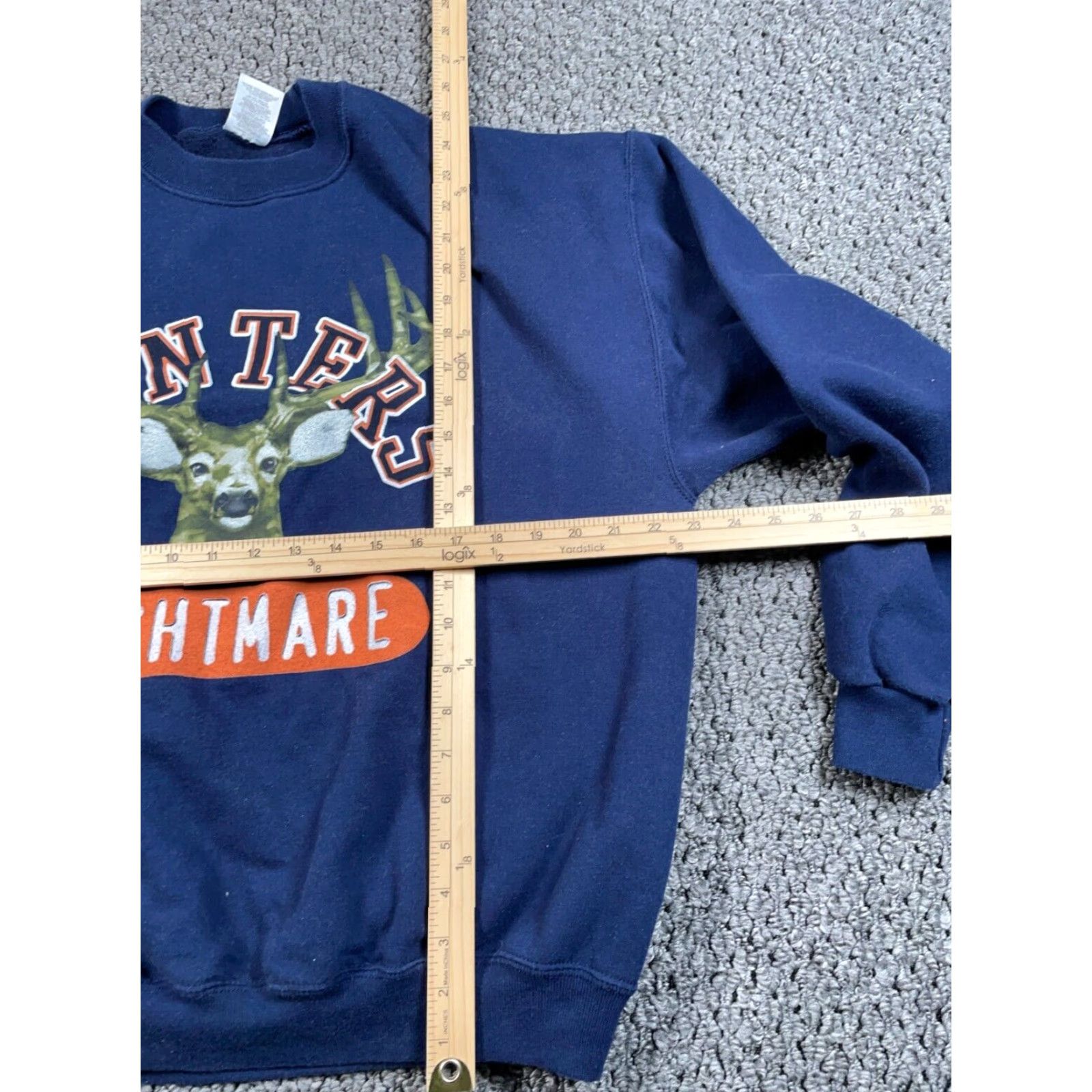 Jerzees JERZEES Sweatshirt Hunter’s Nightmare Deer Print Blue 50-50 Adult Large 90s Nature Animals Mens Pullover Crew Neck Size US L / EU 52-54 / 3 - 4 Thumbnail