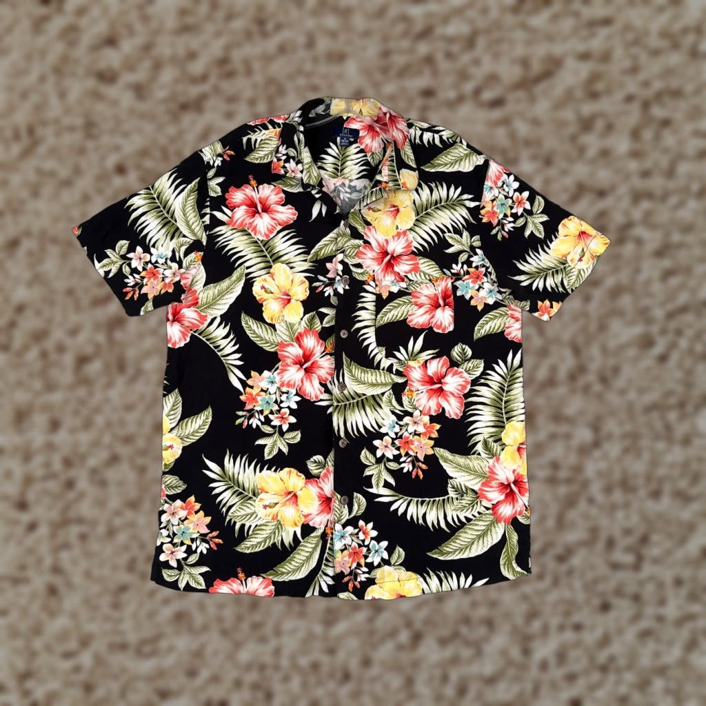 George George Hawaiian Shirt Mens M Black Floral Palm Leaf Button-Up Size US M / EU 48-50 / 2 - 1 Thumbnail